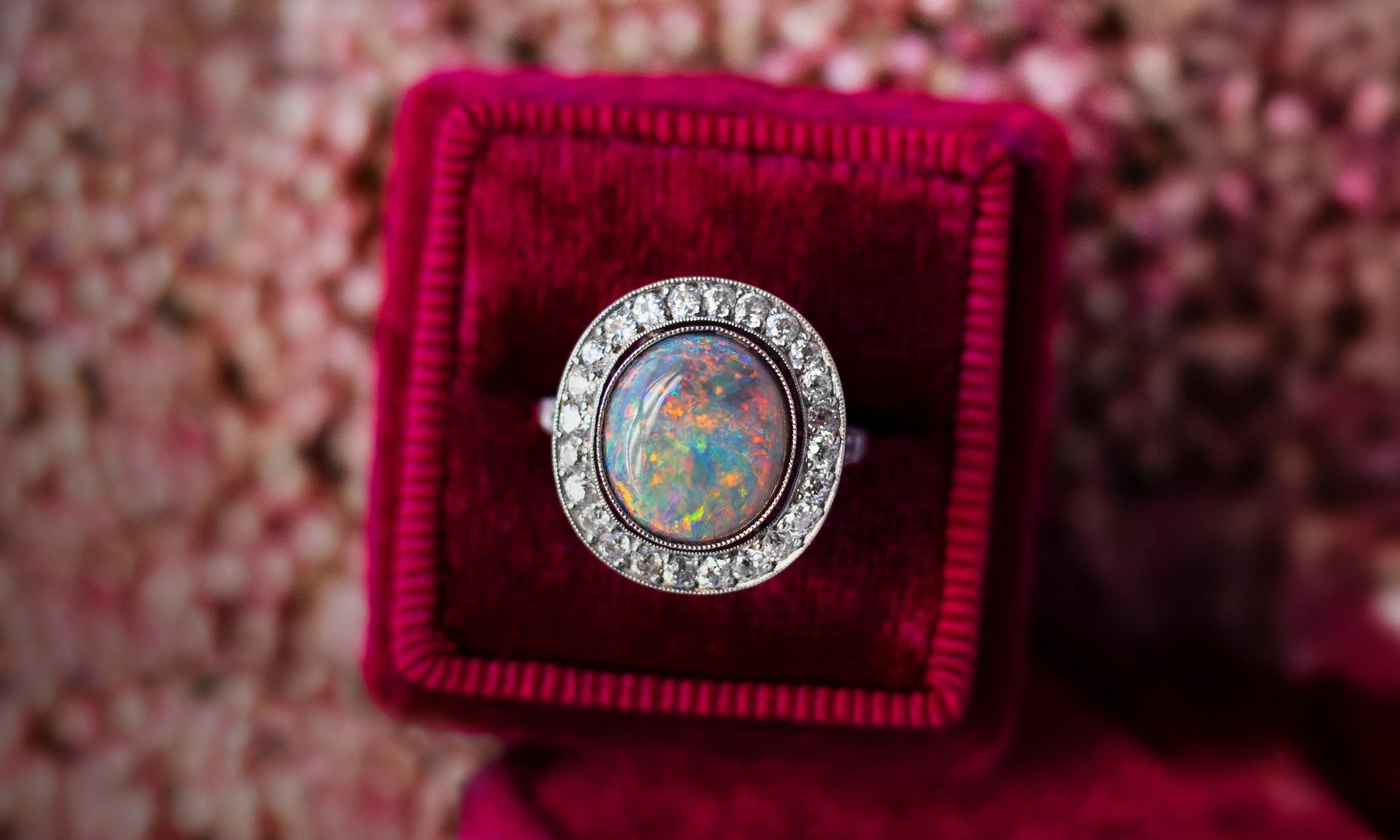 Platinum Australian Black Opal and Diamond Ring | October Birthstone at Walton's Jewelry