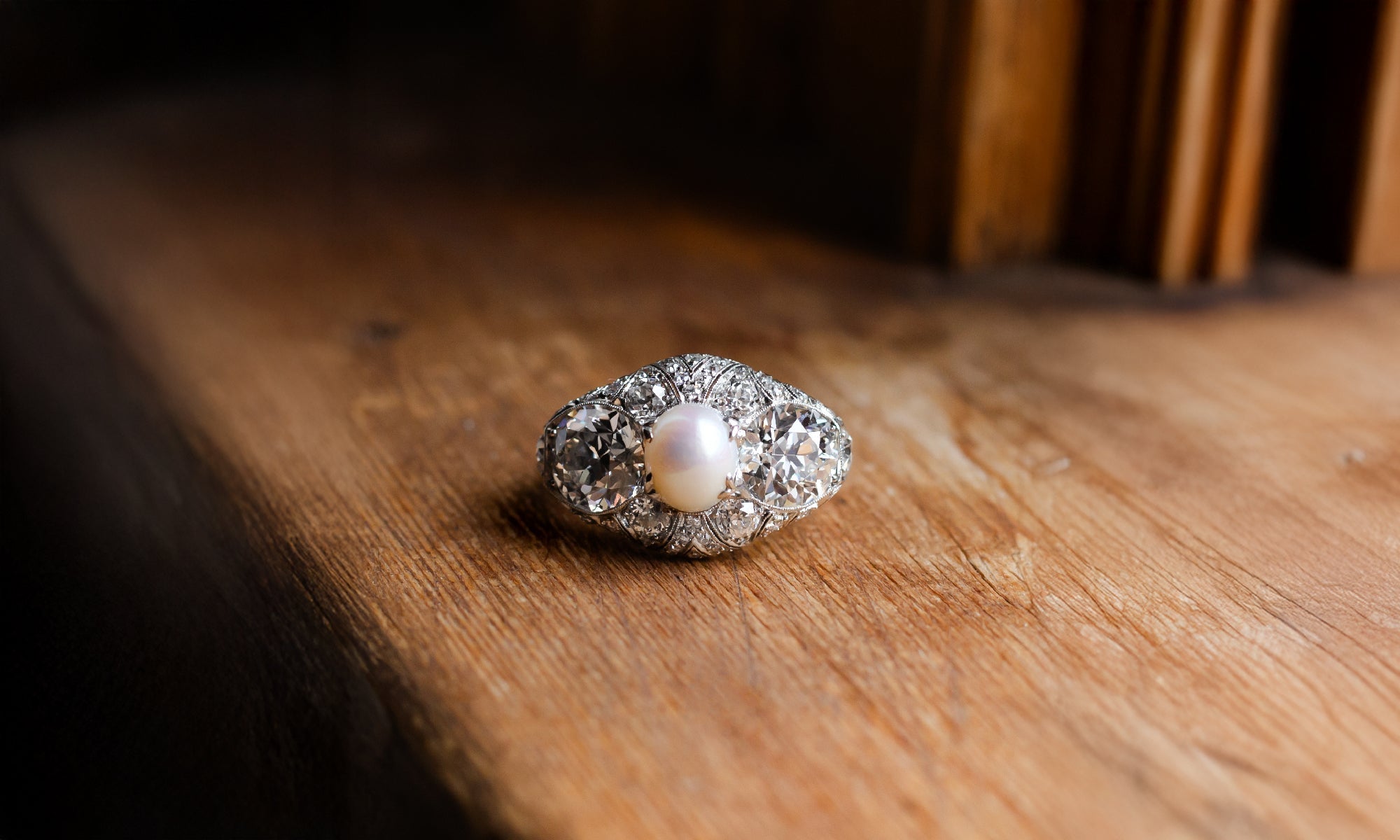 Art Deco Natural Pearl and Diamond Ring, available at Walton's Jewelry
