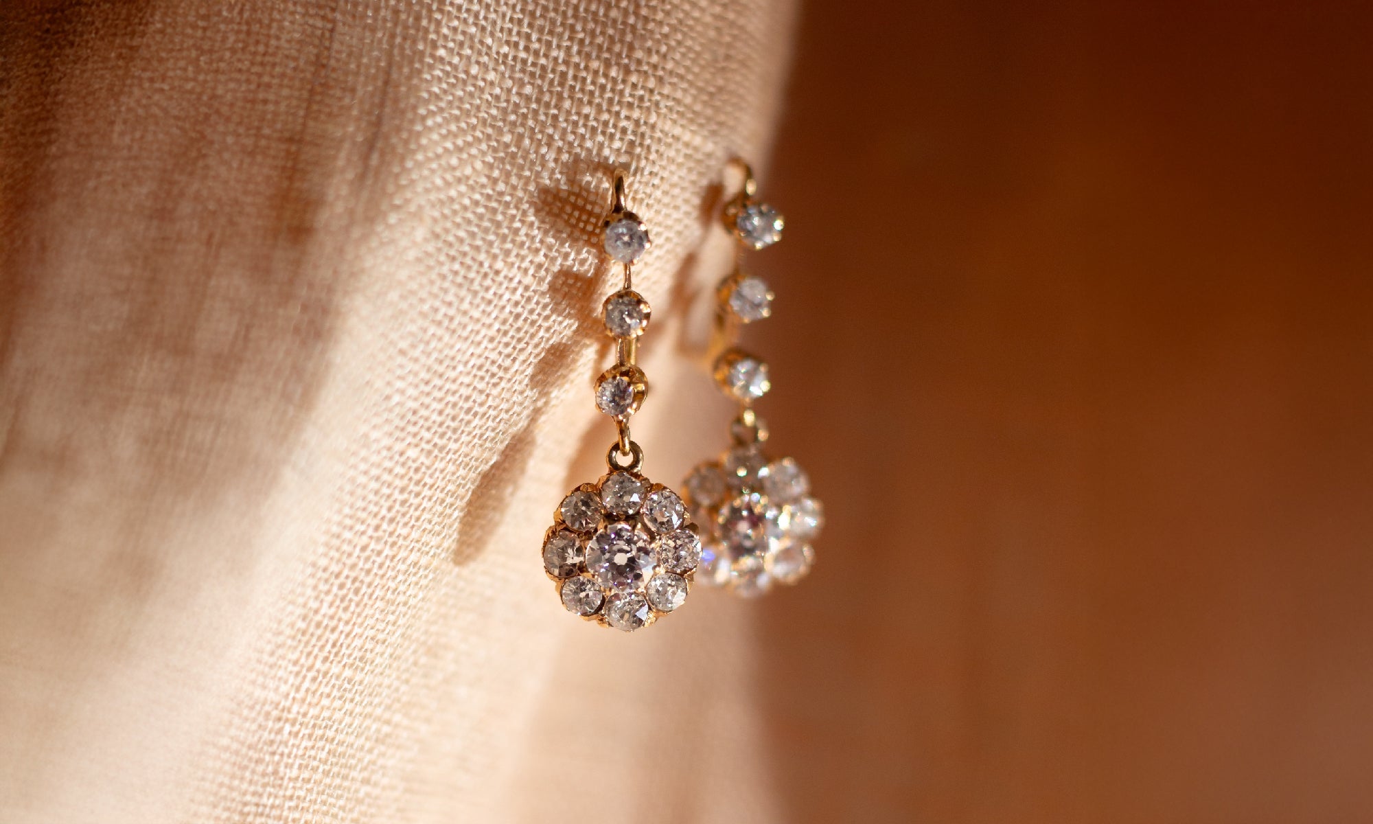 Victorian Old Mine Cut Diamond Cluster Dangle Earrings | April's Birthstone | Available at Walton's Jewelry
