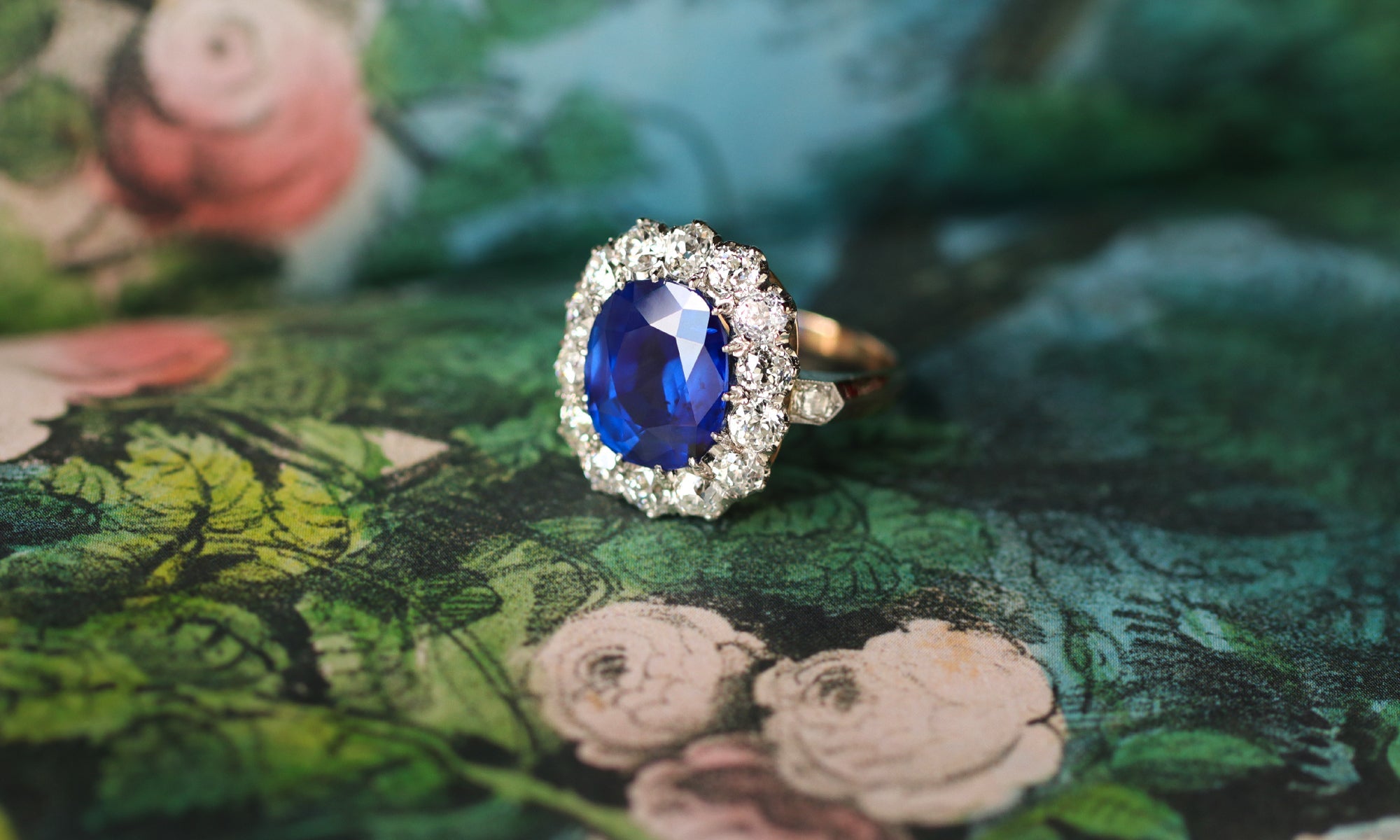 French Edwardian 6.44 Carat No-Heat Ceylon Sapphire and Diamond Ring | September Birthstone Available at Walton's Jewelry