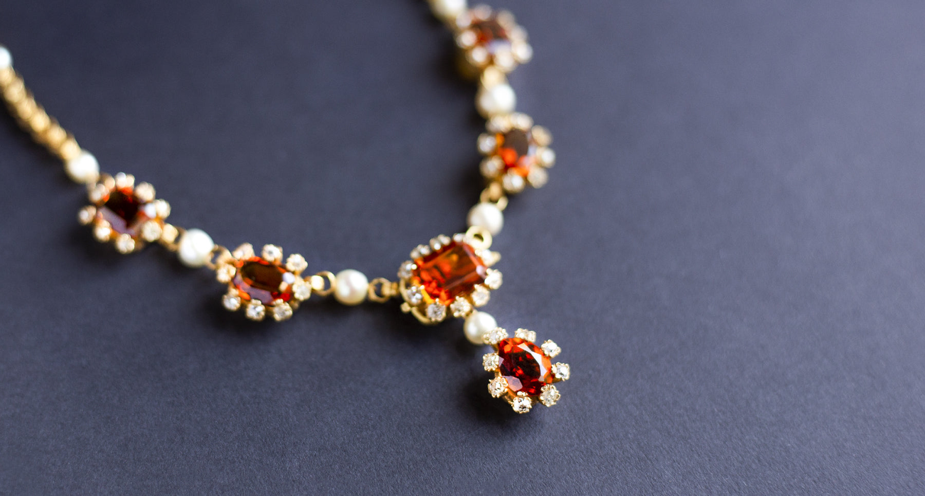 Victorian Citrine, Diamond, and Pearl Necklace in Yellow Gold | November Birthstone at Walton's Jewelry