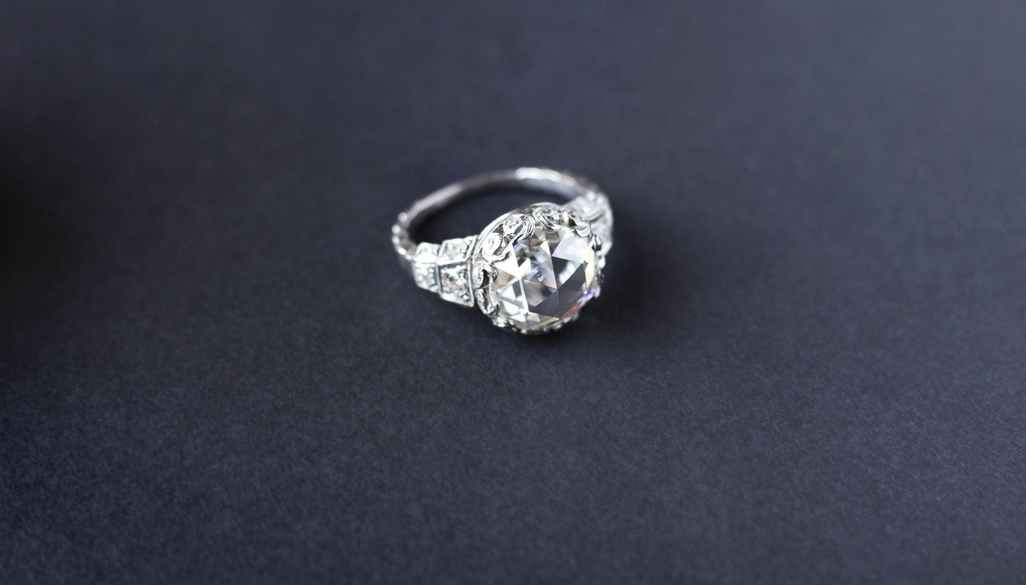 Art Deco Platinum 2.58 Carat Rose Cut Diamond Ring, available at Walton's Jewelry