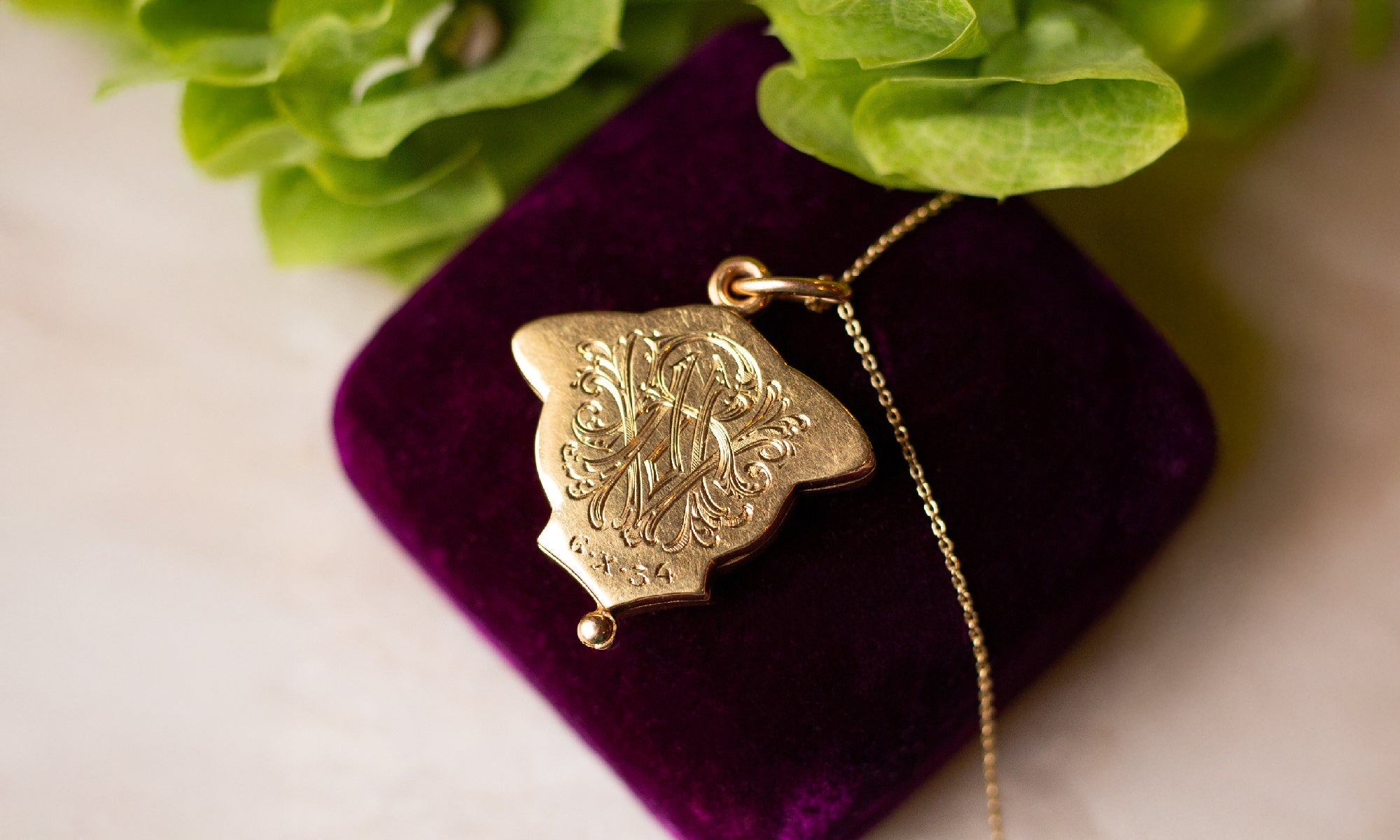 Art Nouveau Swivel Locket Necklace with Hand Engraved Monogram | Art Nouveu at Walton's Jewelry