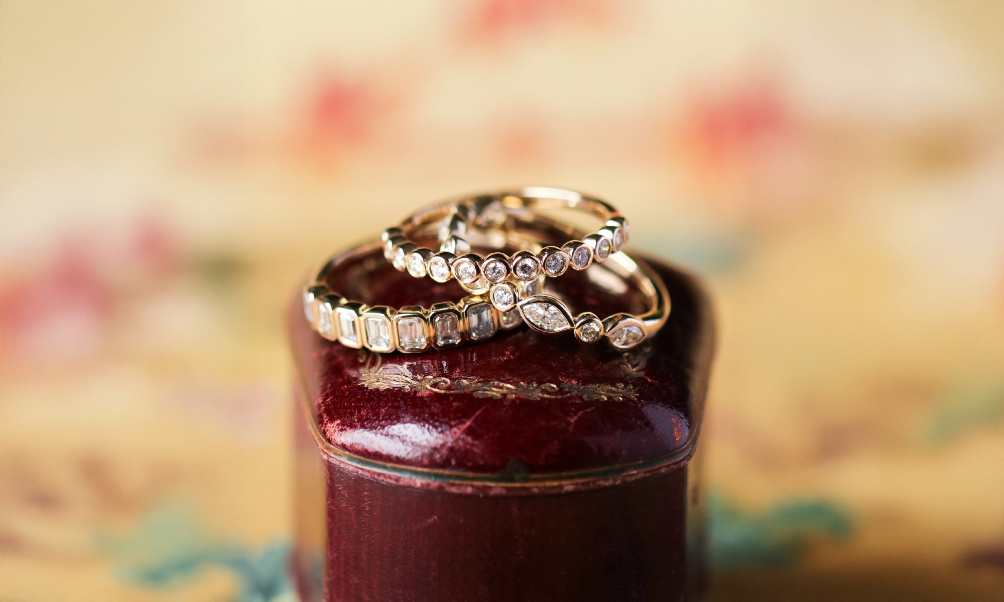 14K Yellow Gold Diamond Bands | Anniversary and Wedding Stackable Bands available at Walton's Jewelry