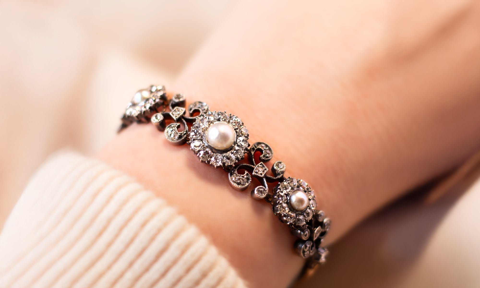 Victorian Pearl and Diamond Cluster Bracelet | Statement Antiques at Walton's Jewelry