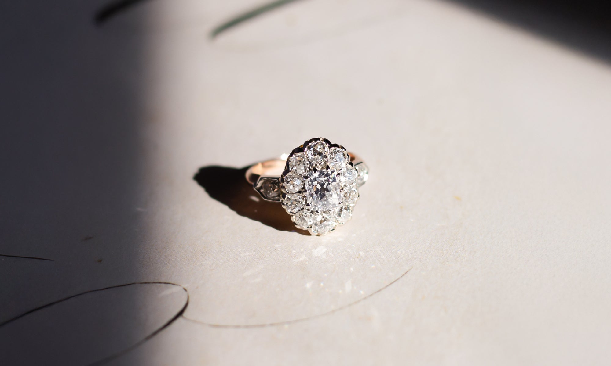 Edwardian Diamond Cluster Ring in Platinum Topped Yellow Gold | Edwardian Jewelry at Walton's Jewelry