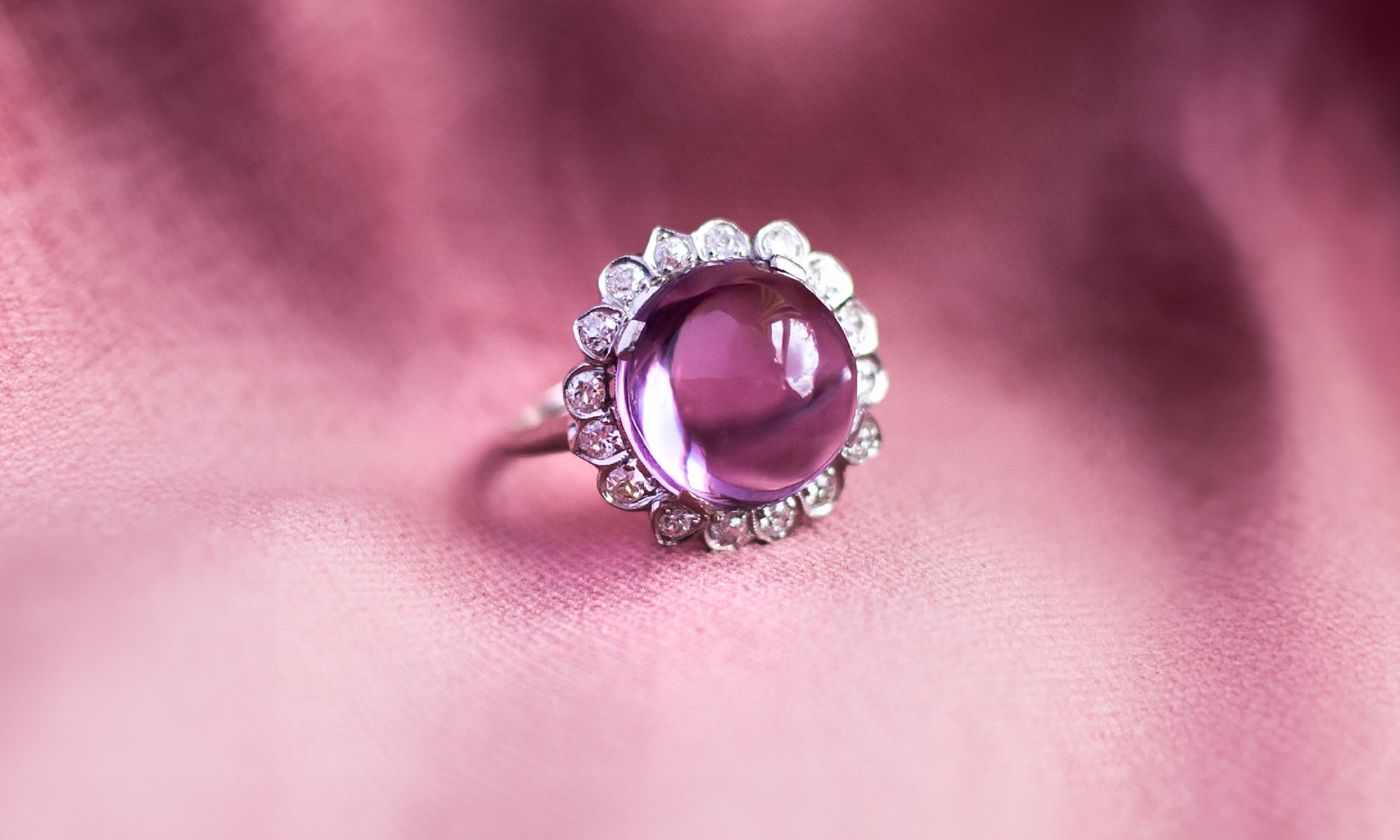Estate Amethyst Cabochon and Diamond Ring | February Birthstone at Walton's Jewelry