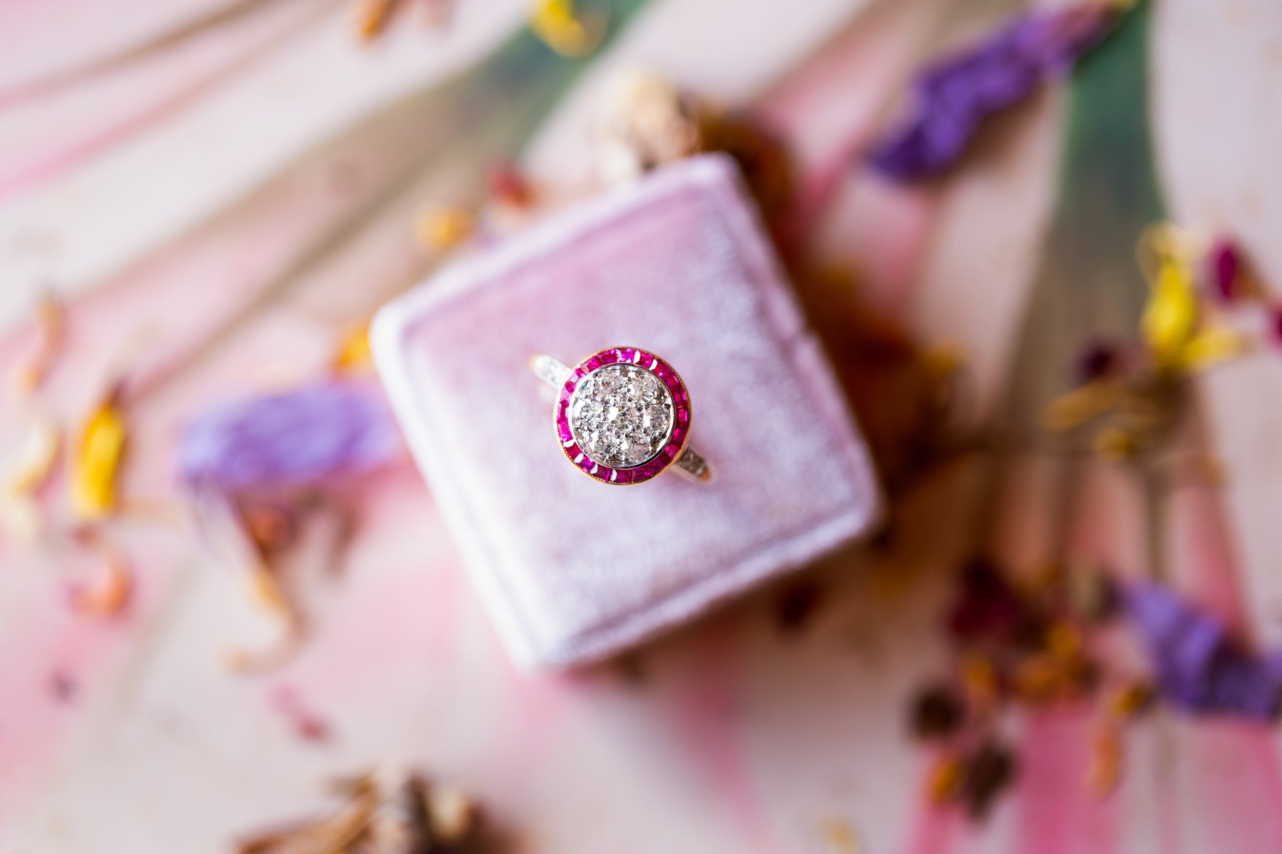 Edwardian Diamond and Ruby Cluster Ring, available at Walton's Jewelry