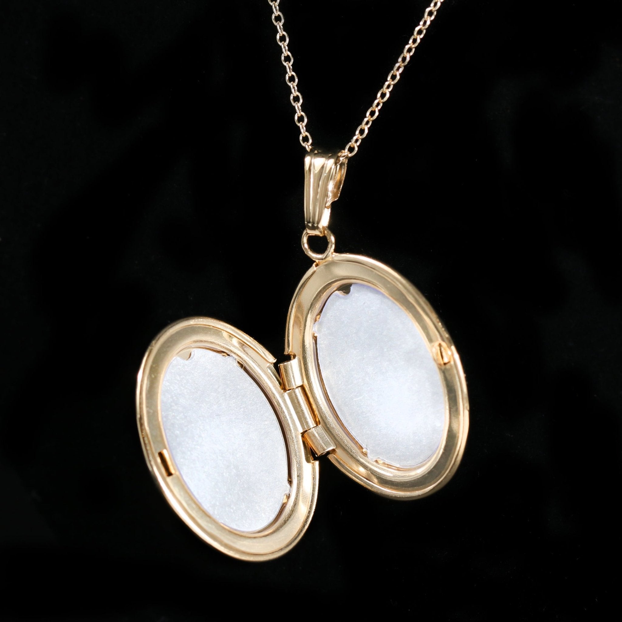 14K Yellow Gold Diamond Oval Locket Pendant - Walton's Jewelry