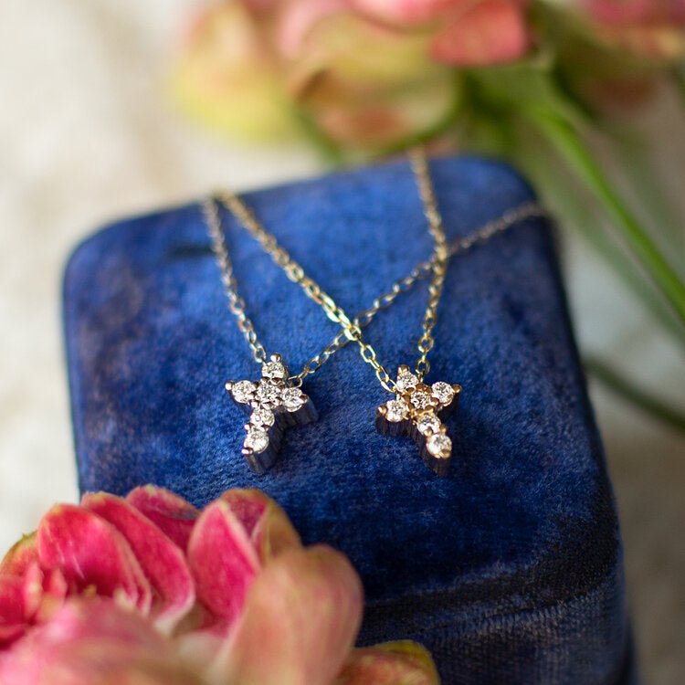 14k White Gold 0.12 CTW Diamond Cross Necklace - Walton's Jewelry