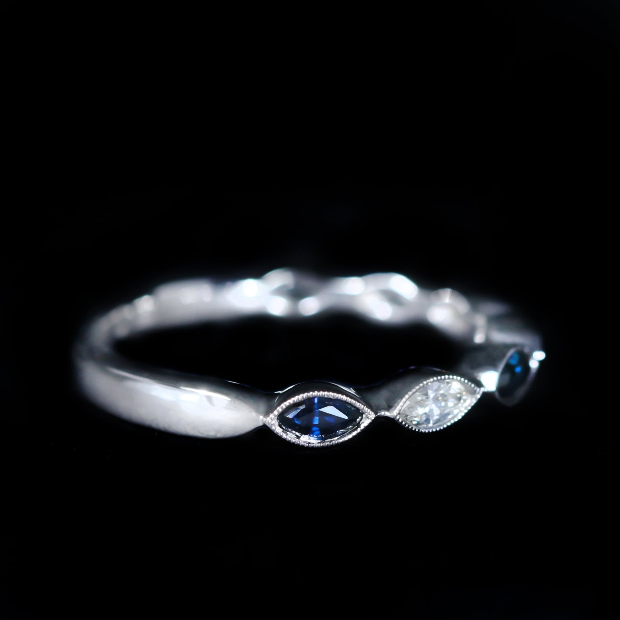 14K White Gold Marquise Cut Diamond and Sapphire Band - Walton's Jewelry