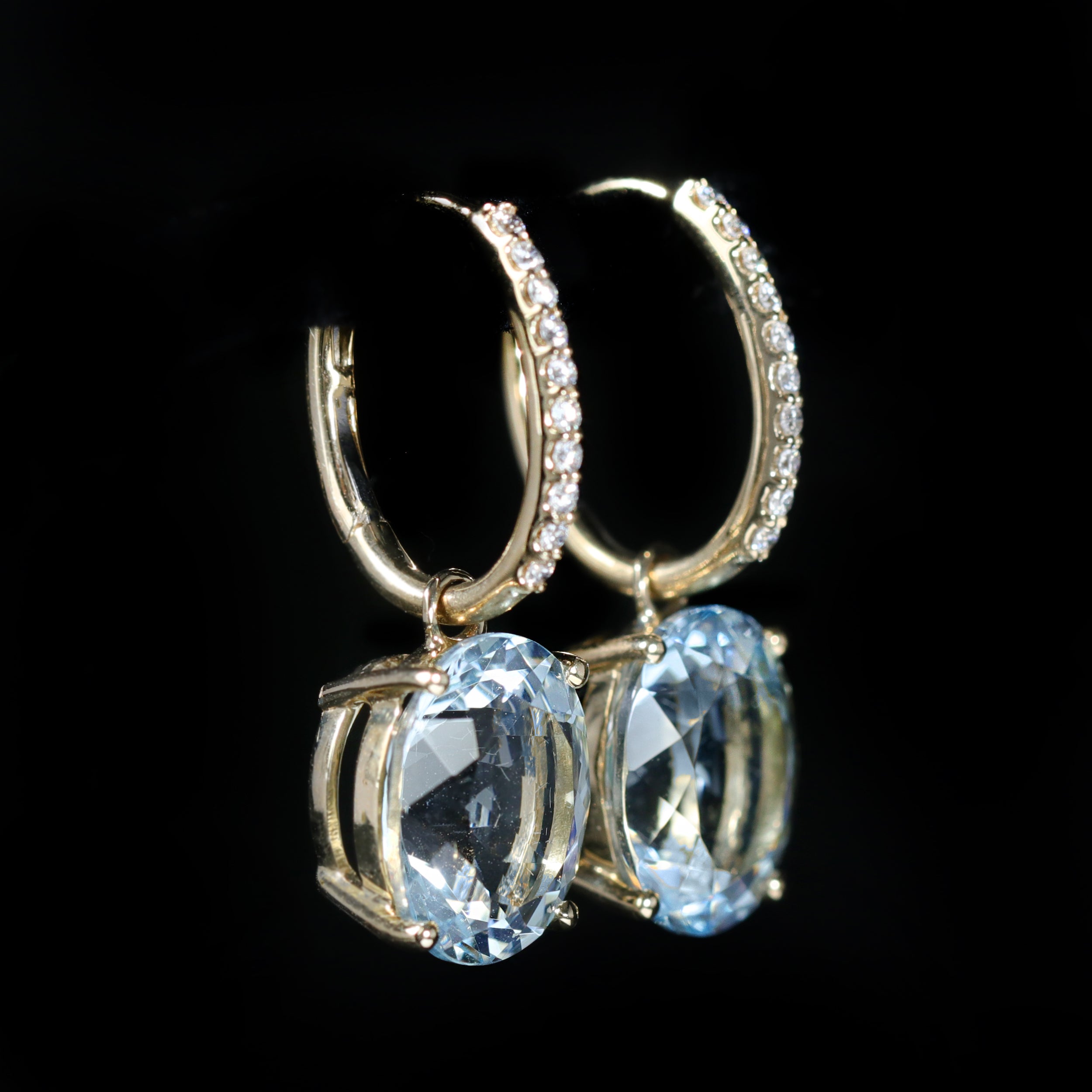 14K Yellow Gold 9.09 CTW Aquamarine and Diamond Dangle Earrings