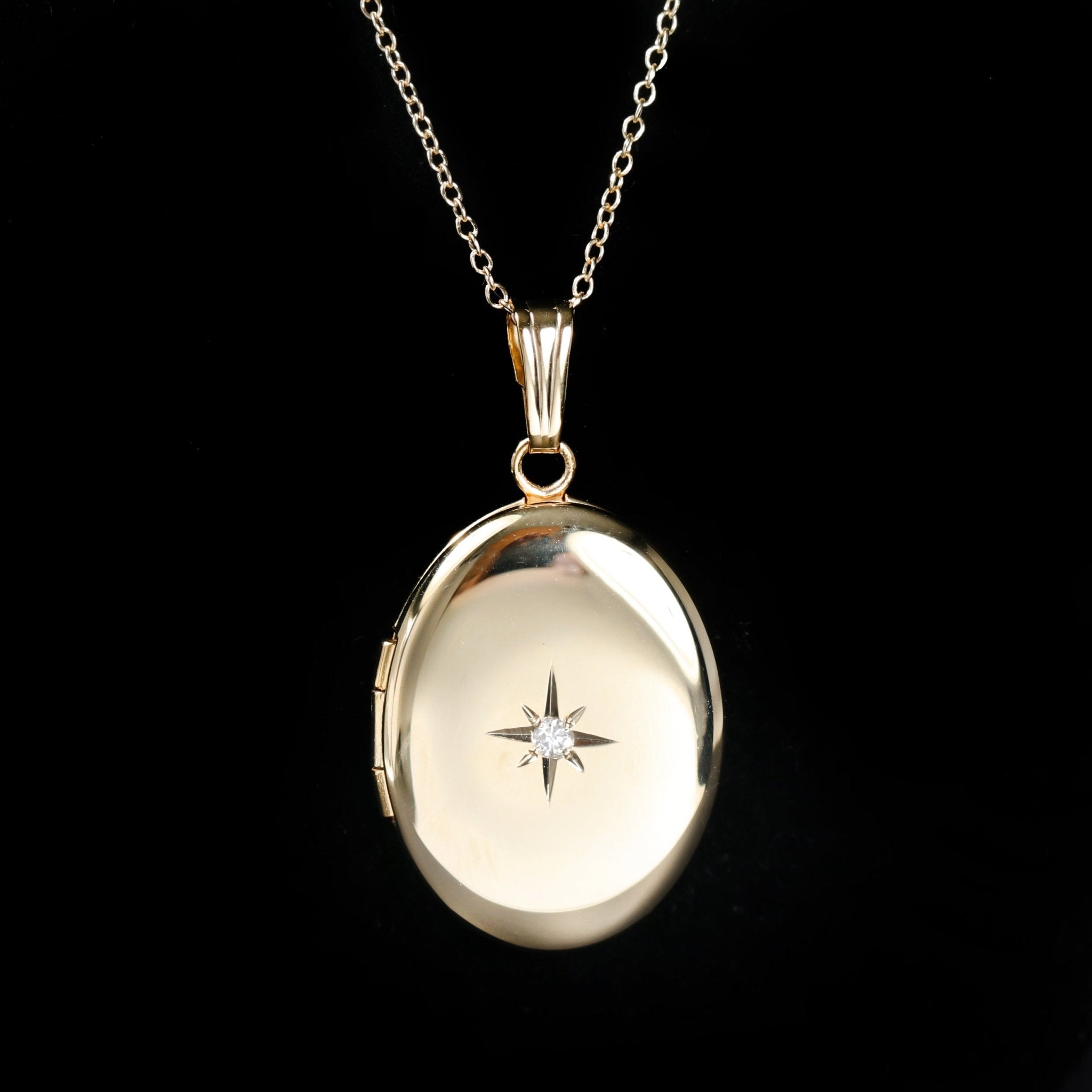 14K Yellow Gold Diamond Oval Locket Pendant - Walton's Jewelry