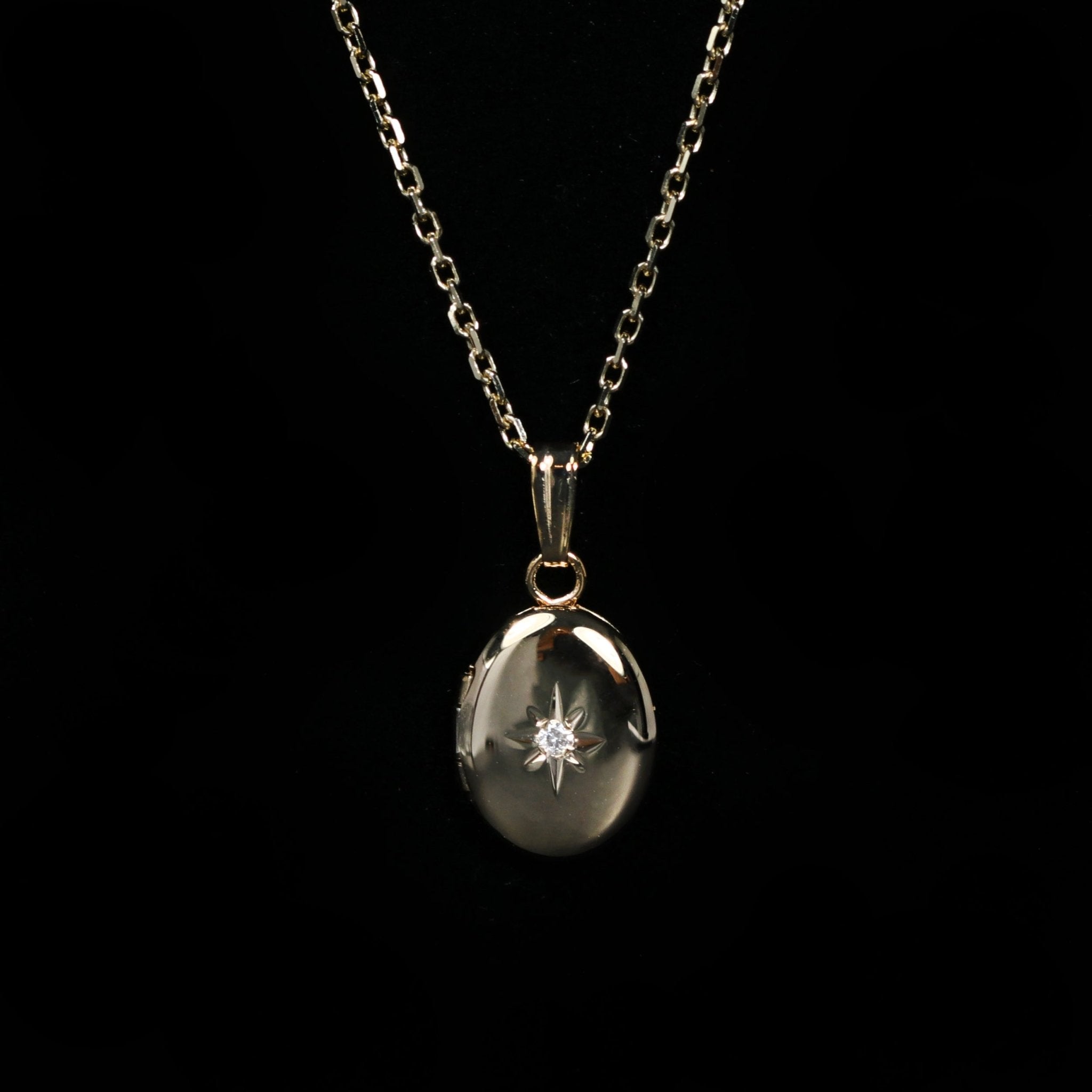 14K Yellow Gold Mini Oval Diamond Locket - Walton's Jewelry