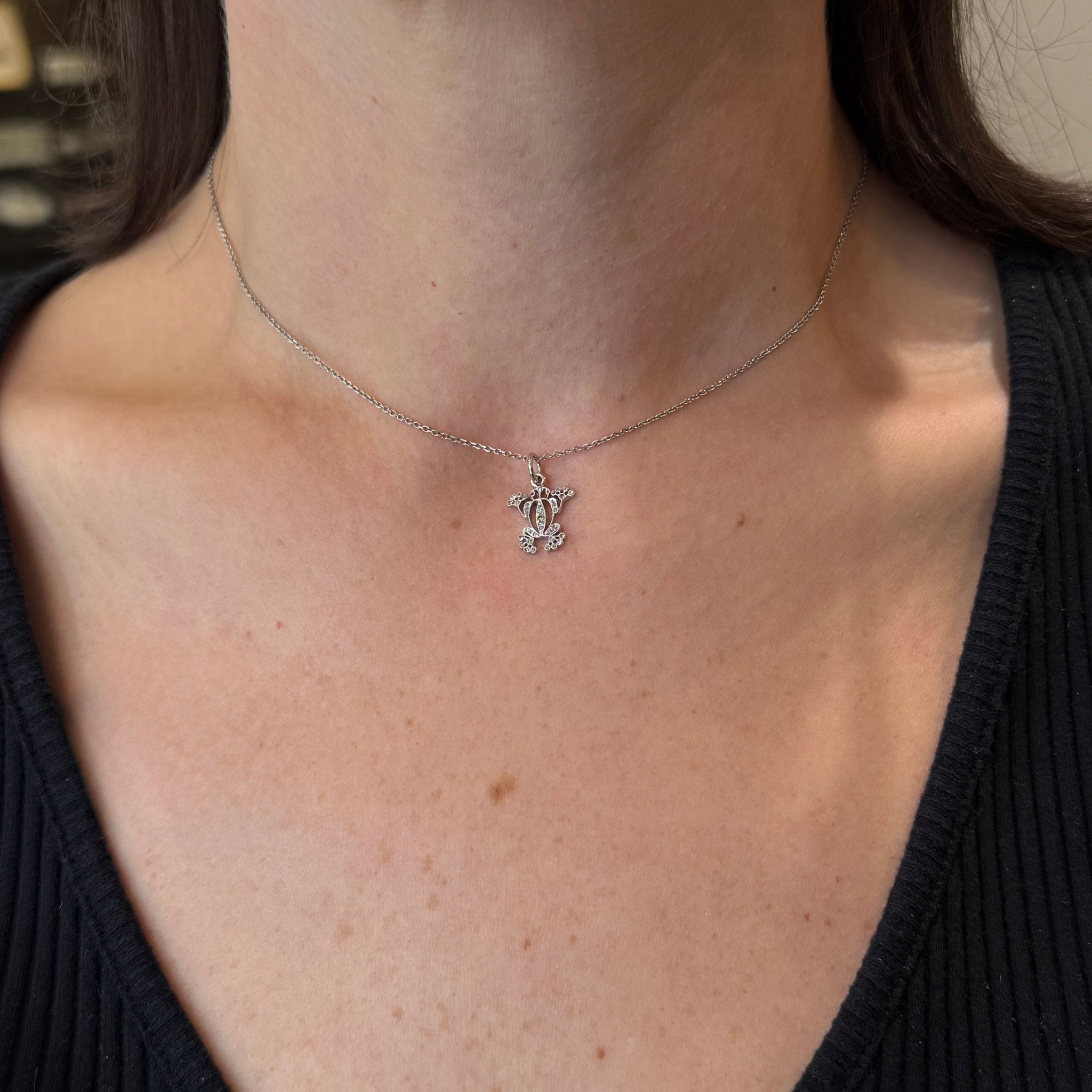 Art Deco Platinum Rose Cut Diamond and Ruby Frog Pendant - Walton's Jewelry