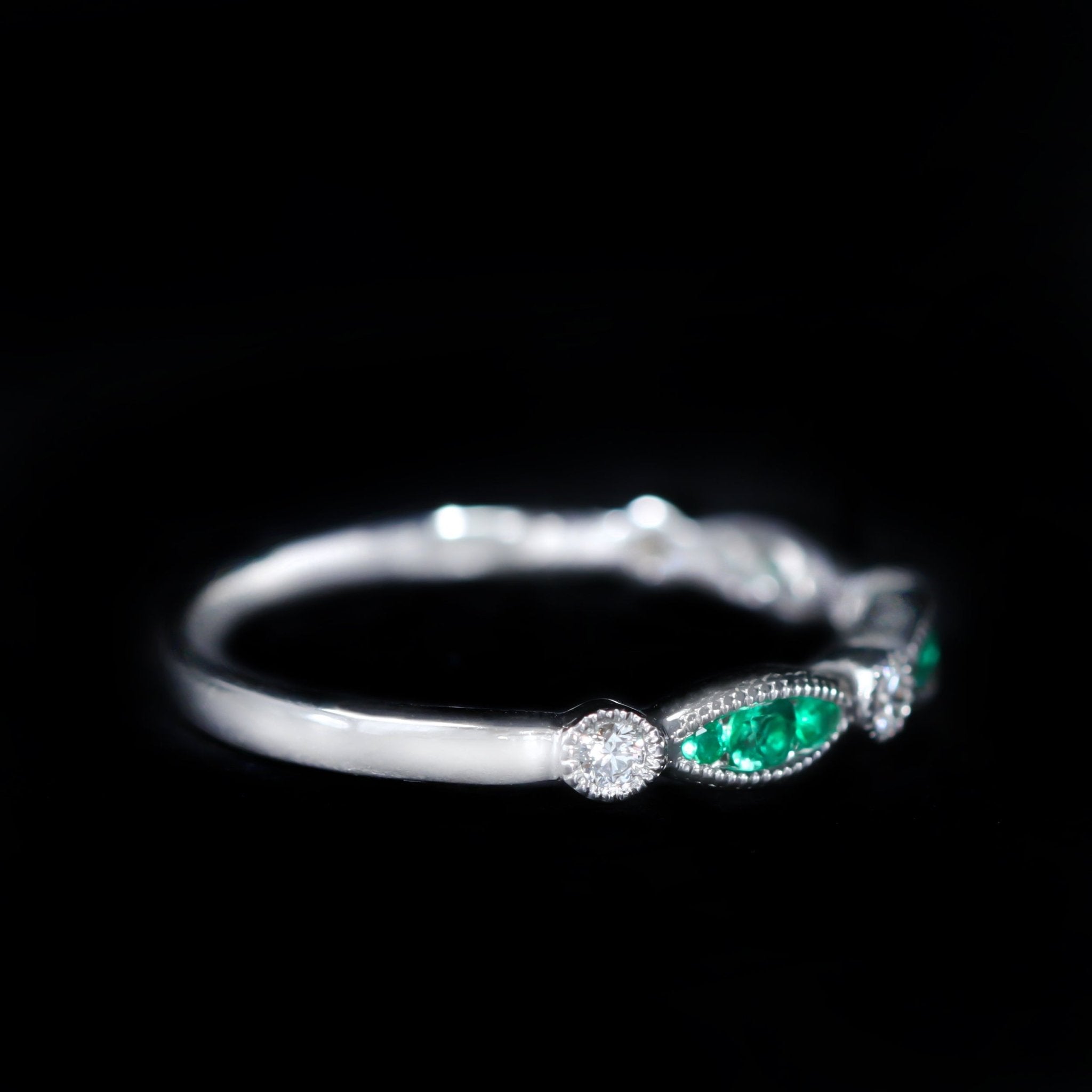 18K White Gold 0.16 CTW Emerald and Diamond Band - Walton's Jewelry