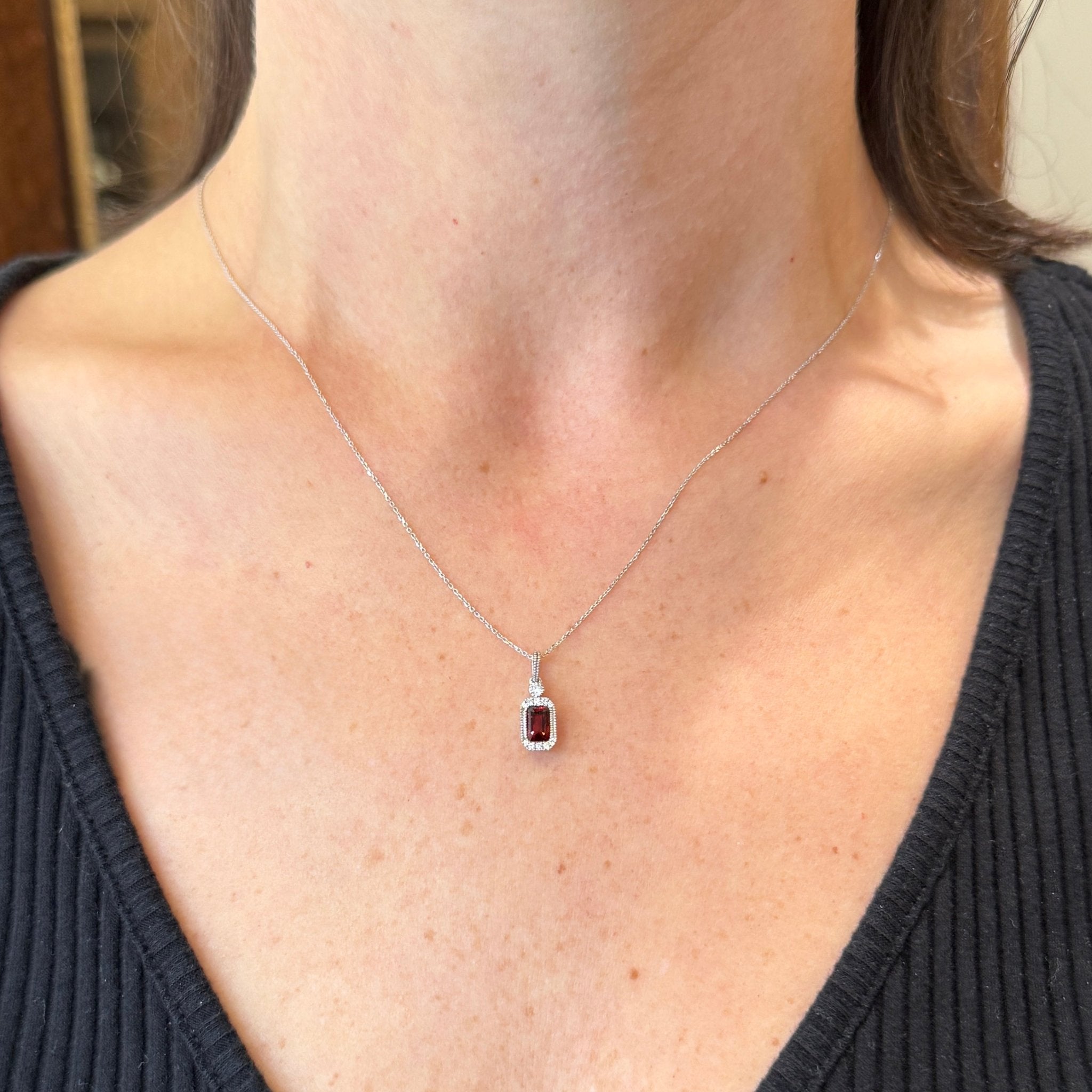 14K White Gold 0.60 Carat Garnet and Diamond Necklace - Walton's Jewelry