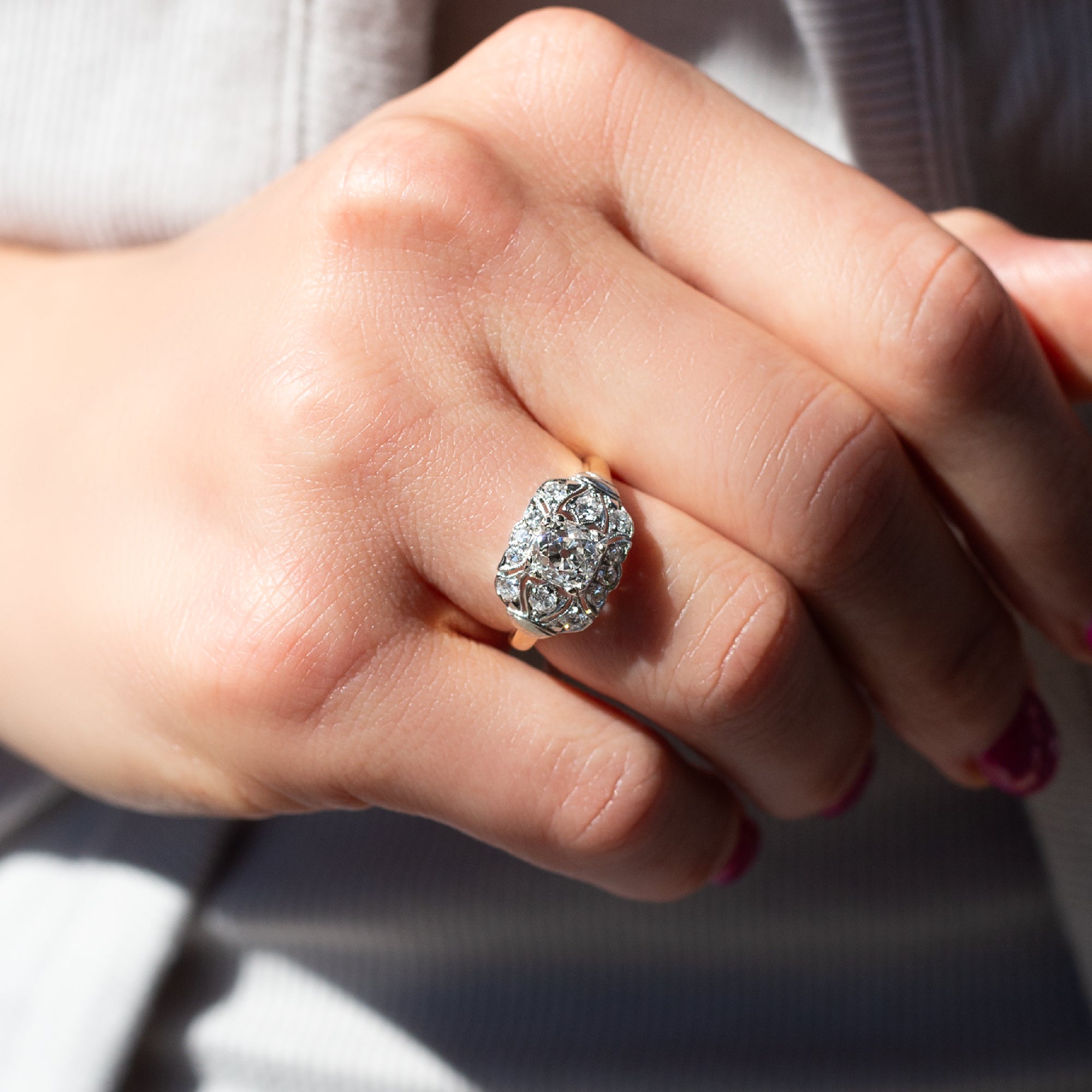 Art Deco 1.18 Carat Old Mine Cut Diamond Engagement Ring