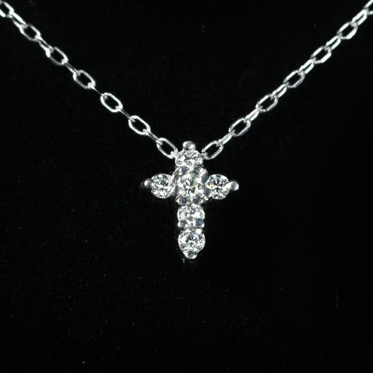14k White Gold 0.12 CTW Diamond Cross Necklace - Walton's Jewelry
