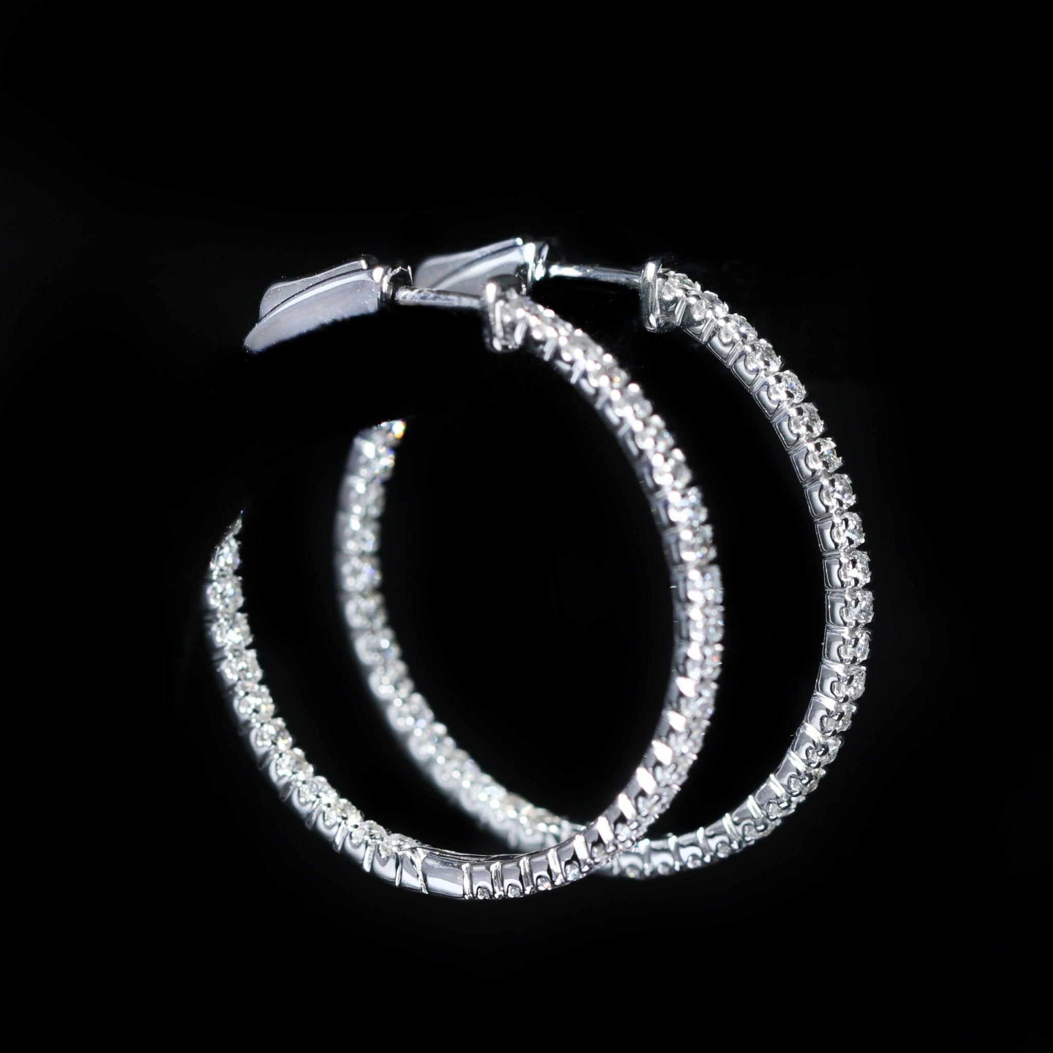 14K White Gold 1.62 CTW Diamond Hoop Earrings - Walton's Jewelry