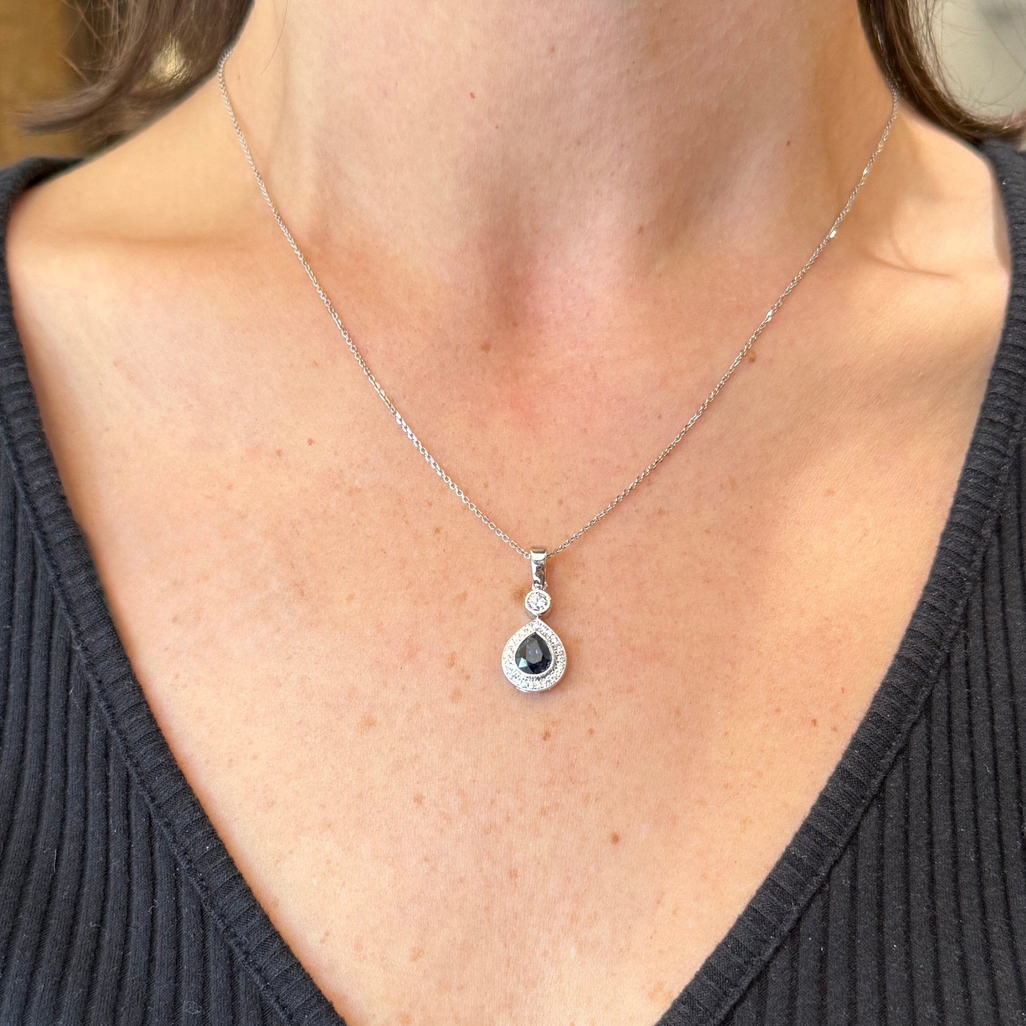 18K White Gold 1.30 Carat Sapphire and Diamond Pendant - Walton's Jewelry
