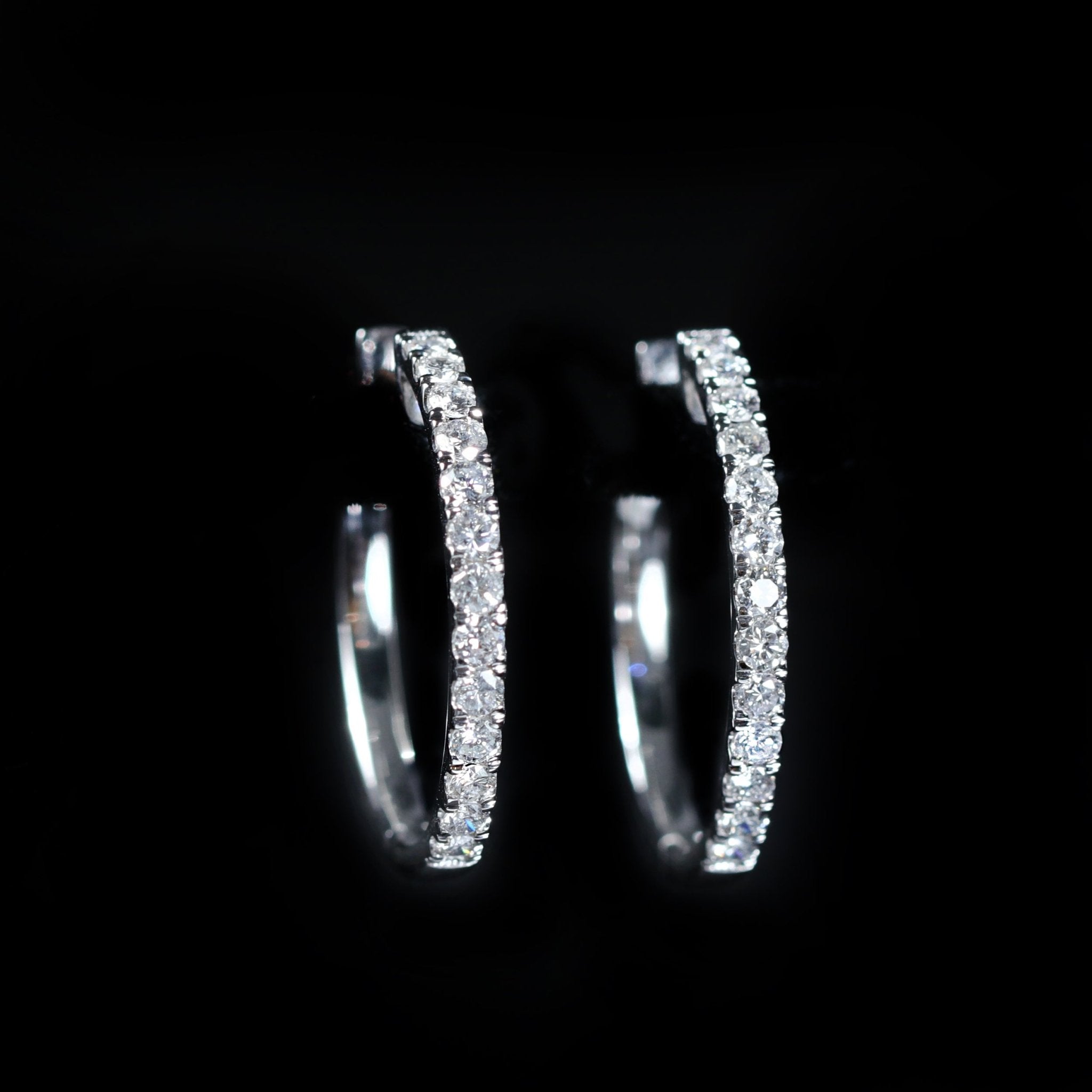 14K White Gold 1.08 CTW Diamond Hoop Earrings - Walton's Jewelry
