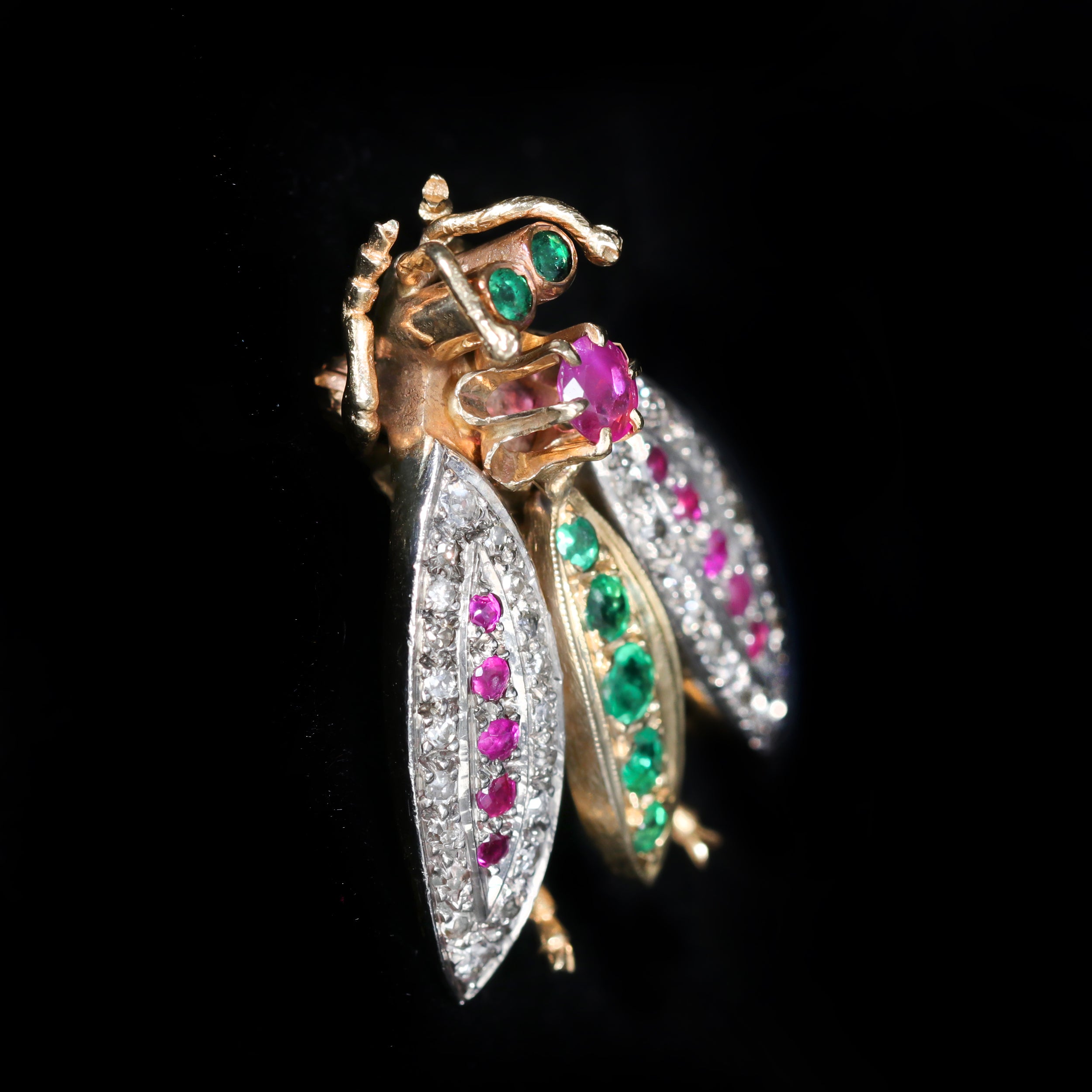 Estate 1.90 CTW Ruby, Emerald, and Diamond Bug Brooch