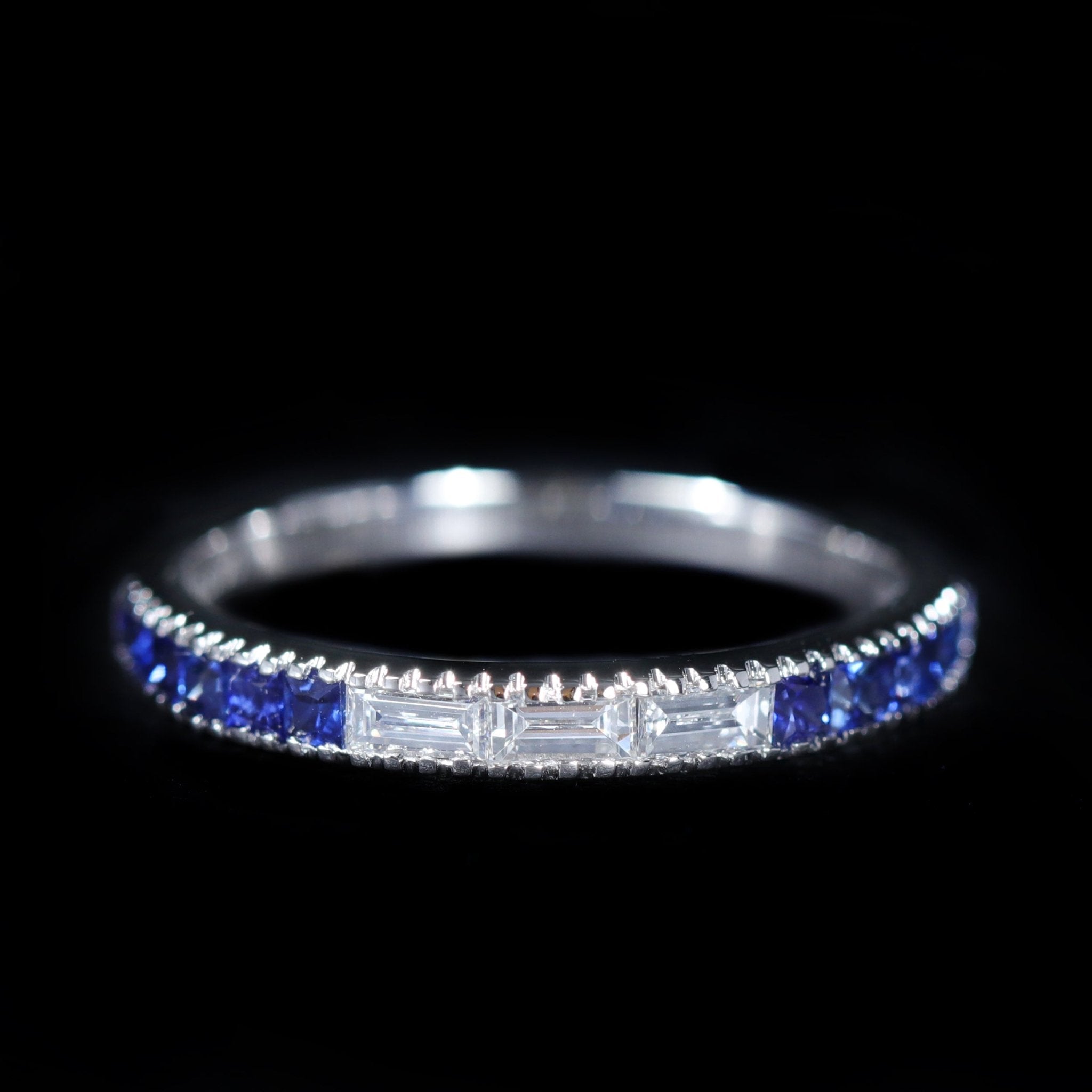 18K White Gold 0.19 CTW Baguette Diamond and Sapphire Band - Walton's Jewelry