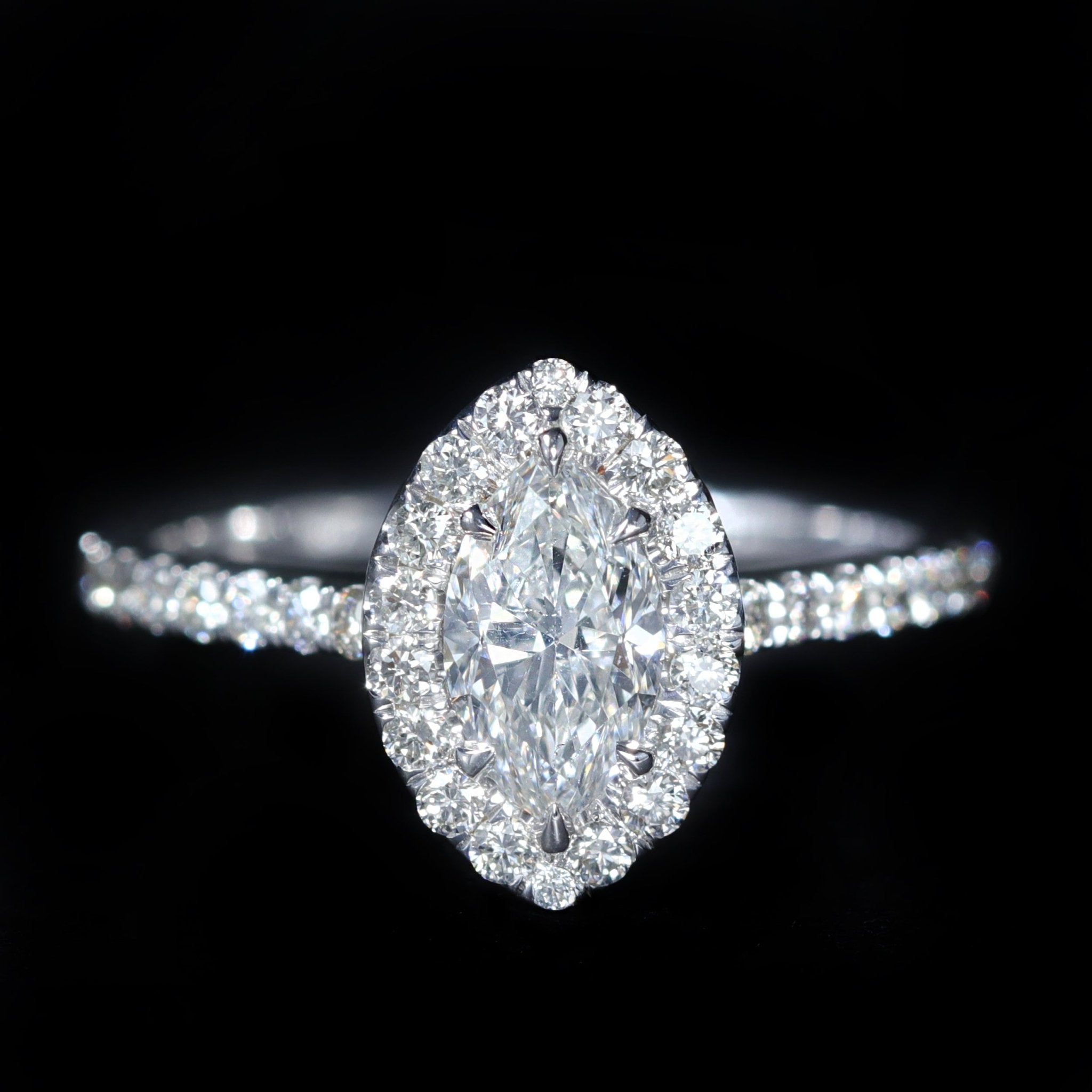14K White Gold GIA 0.75 Carat Marquise Cut Diamond Halo Engagement Ring - Walton's Jewelry