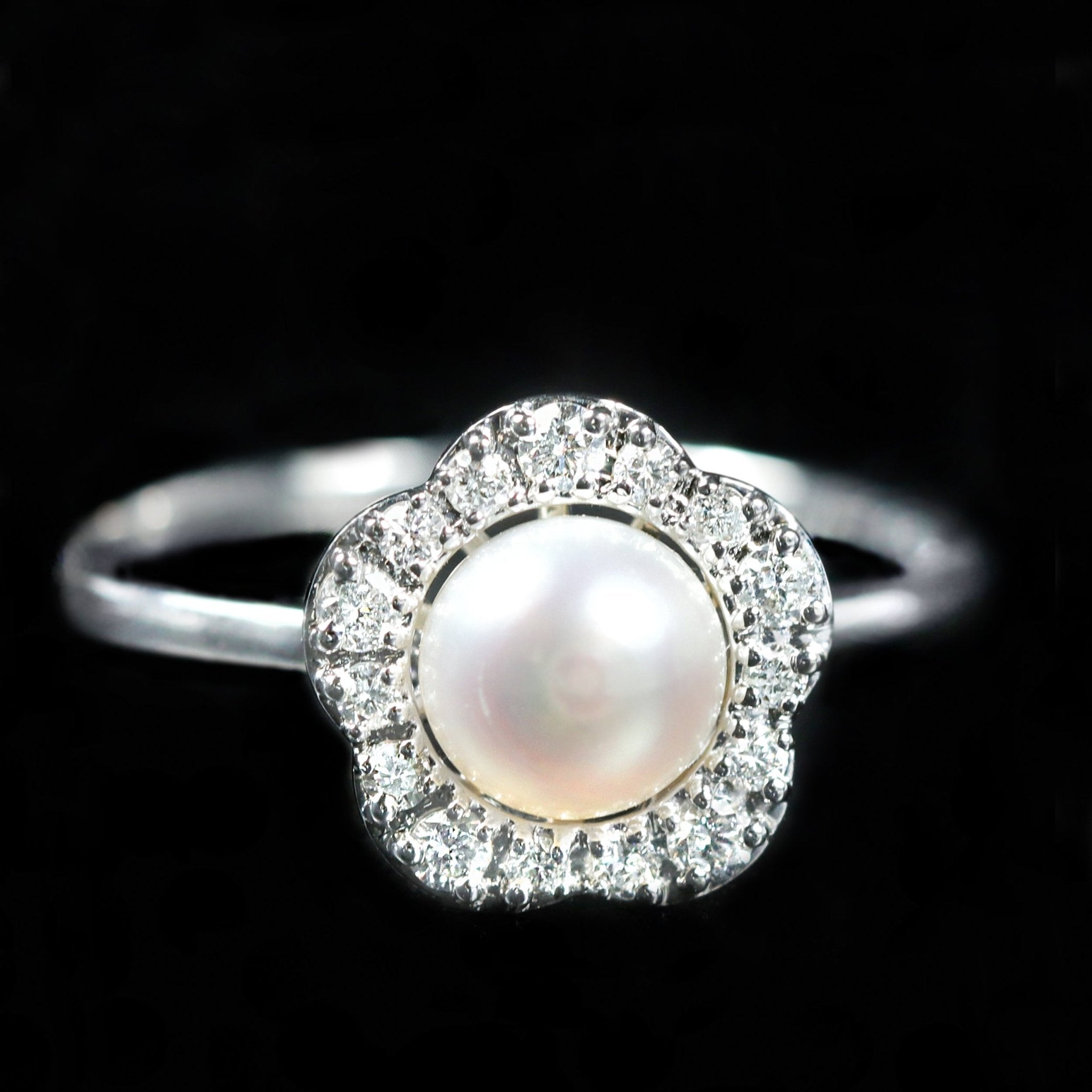 14K White Gold Pearl and Diamond Ring - Walton's Jewelry