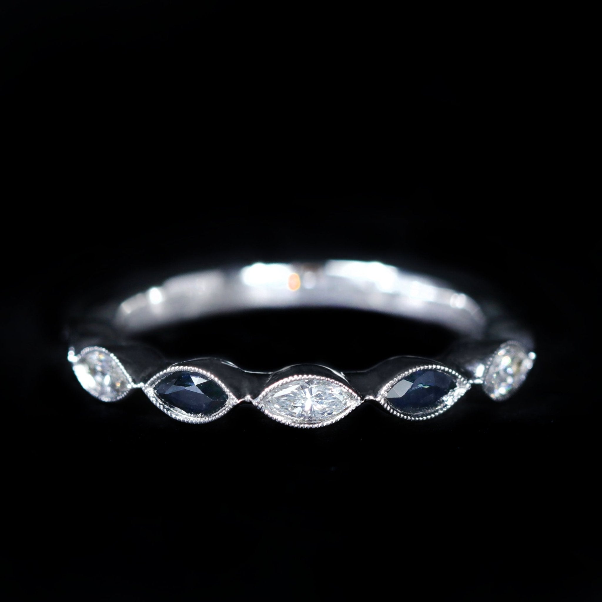14K White Gold Marquise Cut Diamond and Sapphire Band - Walton's Jewelry
