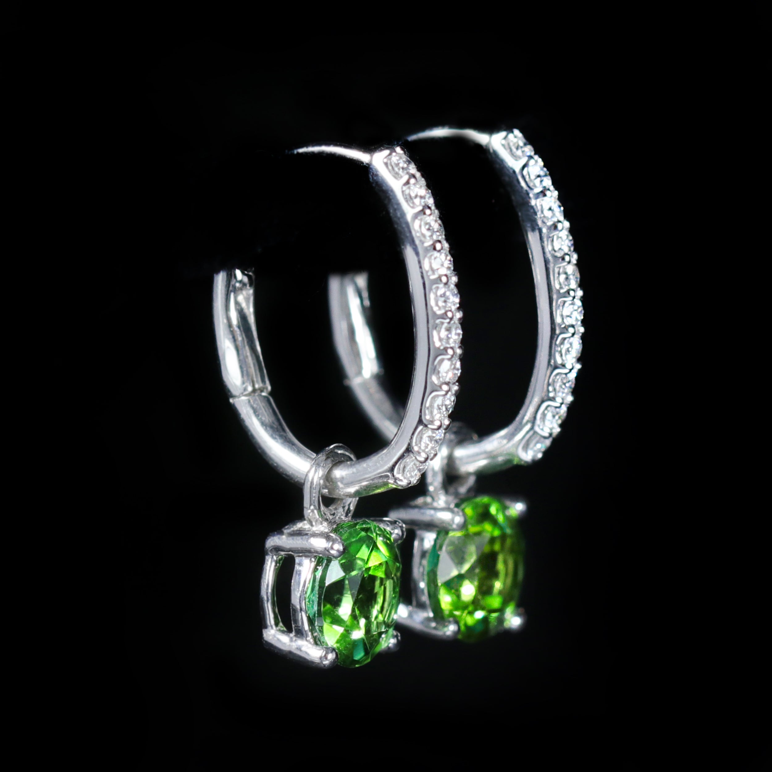 14K White Gold 1.69 CTW Green Tourmaline and Diamond Dangle Earrings