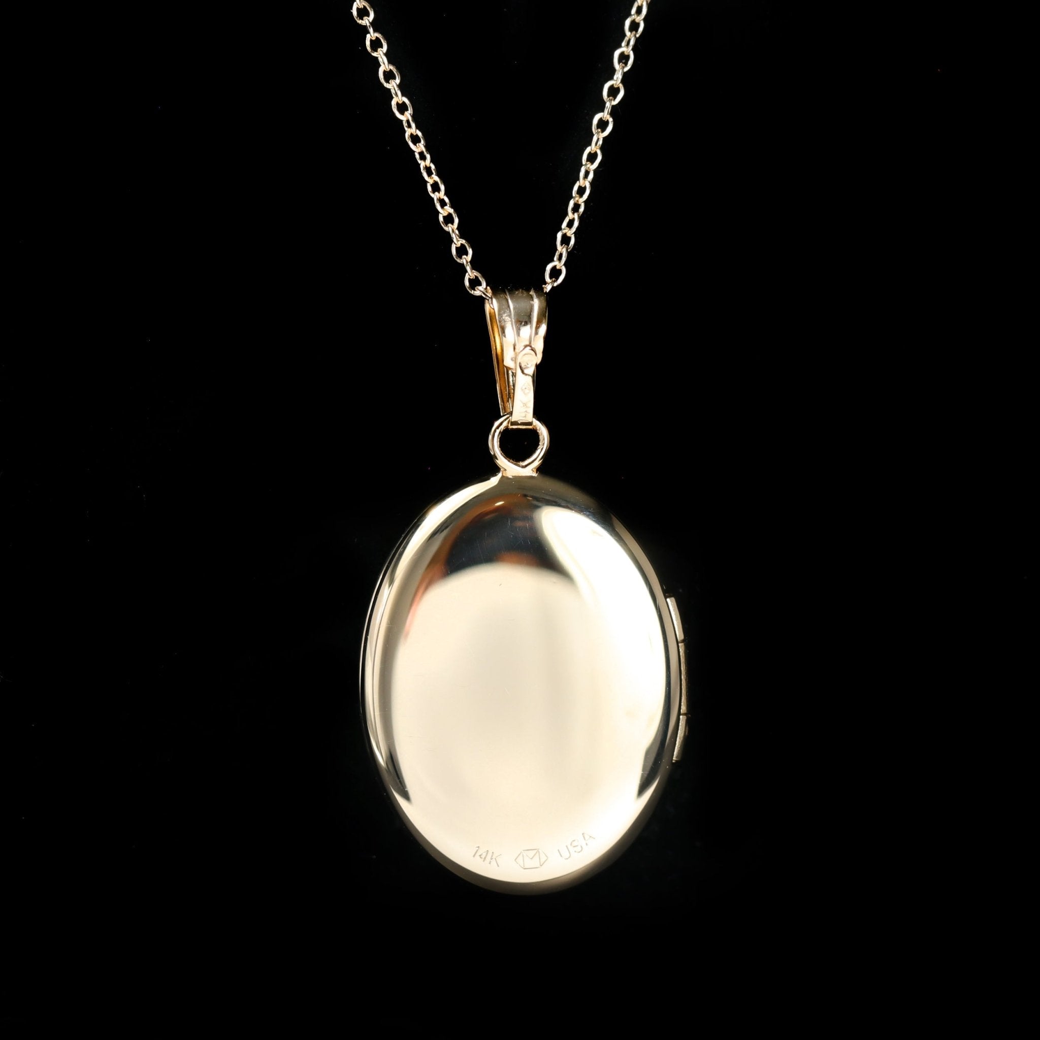 14K Yellow Gold Diamond Oval Locket Pendant - Walton's Jewelry