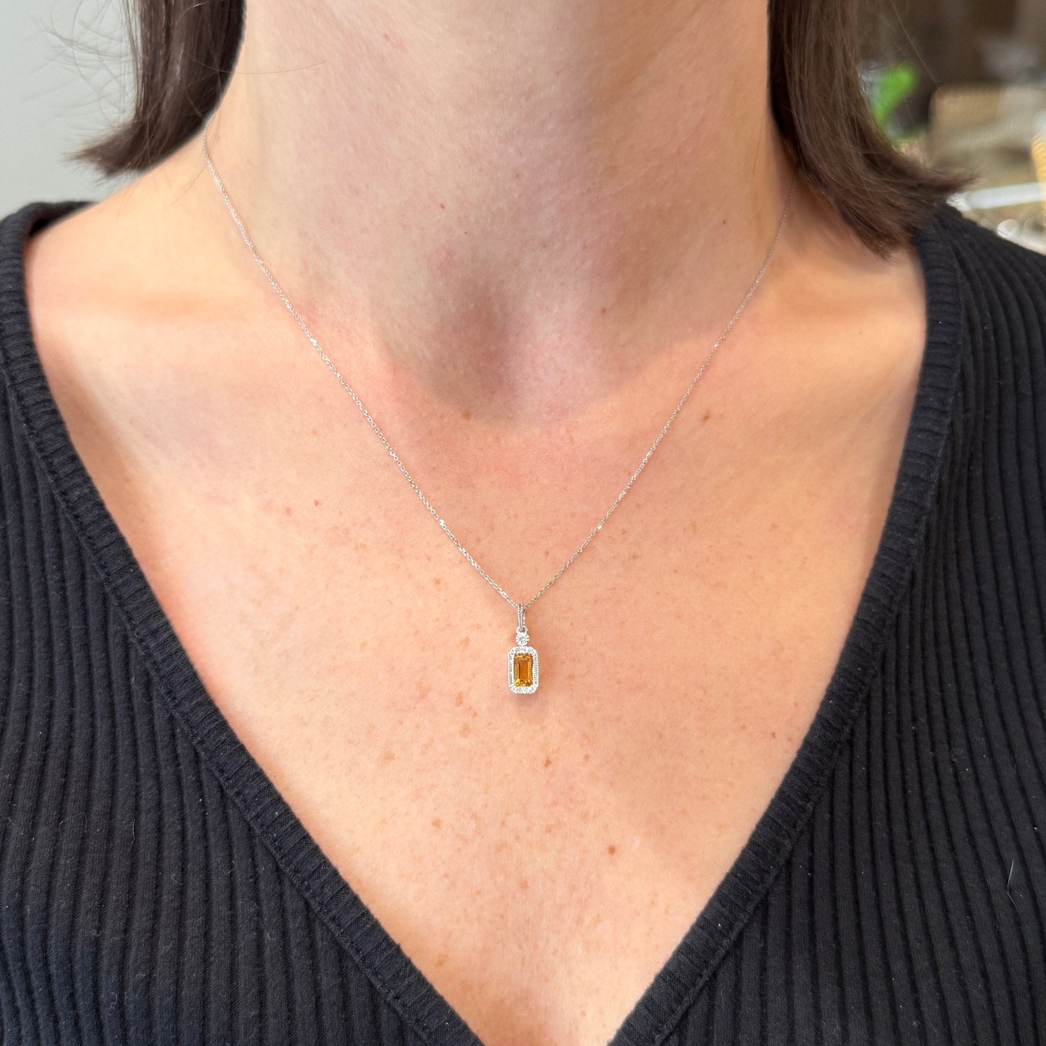 14K White Gold 0.50 Carat Citrine and Diamond Necklace - Walton's Jewelry