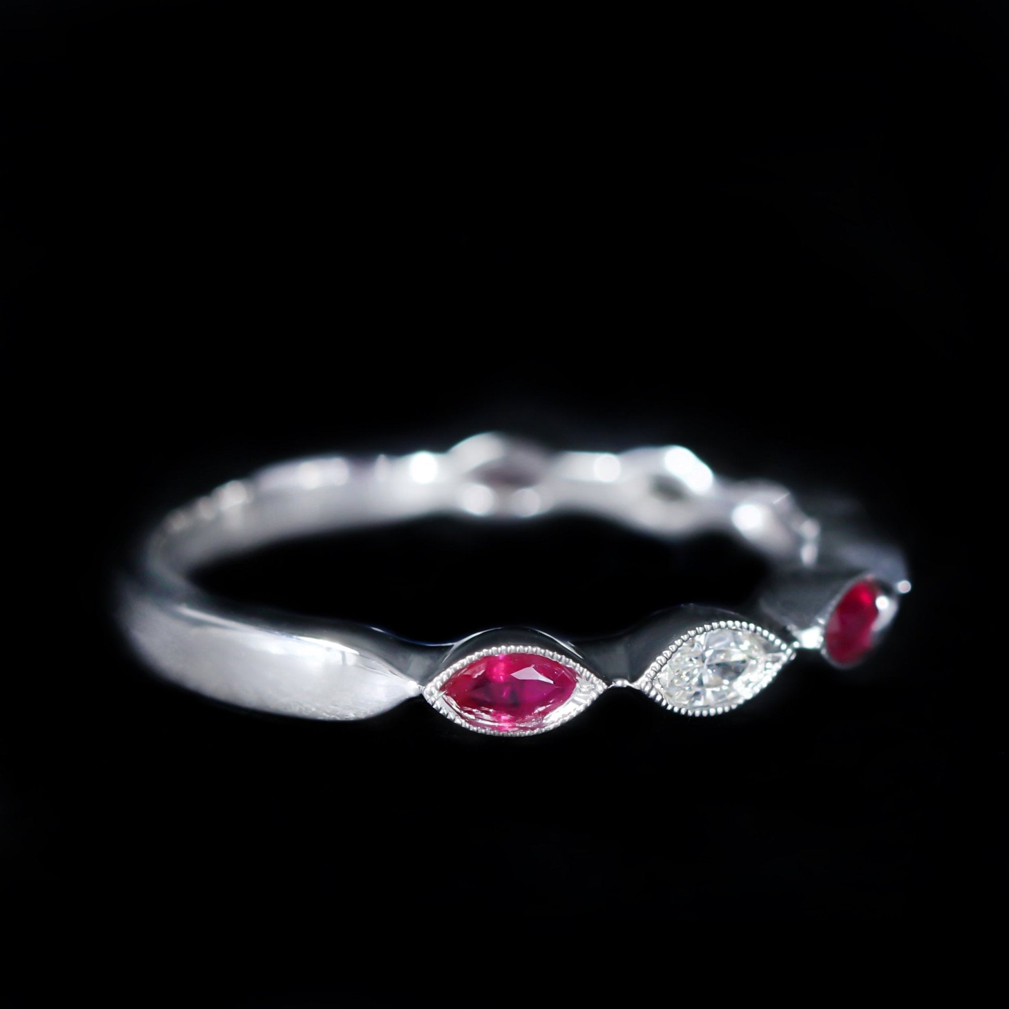 14K White Gold Marquise Cut Ruby and Diamond Band - Walton's Jewelry