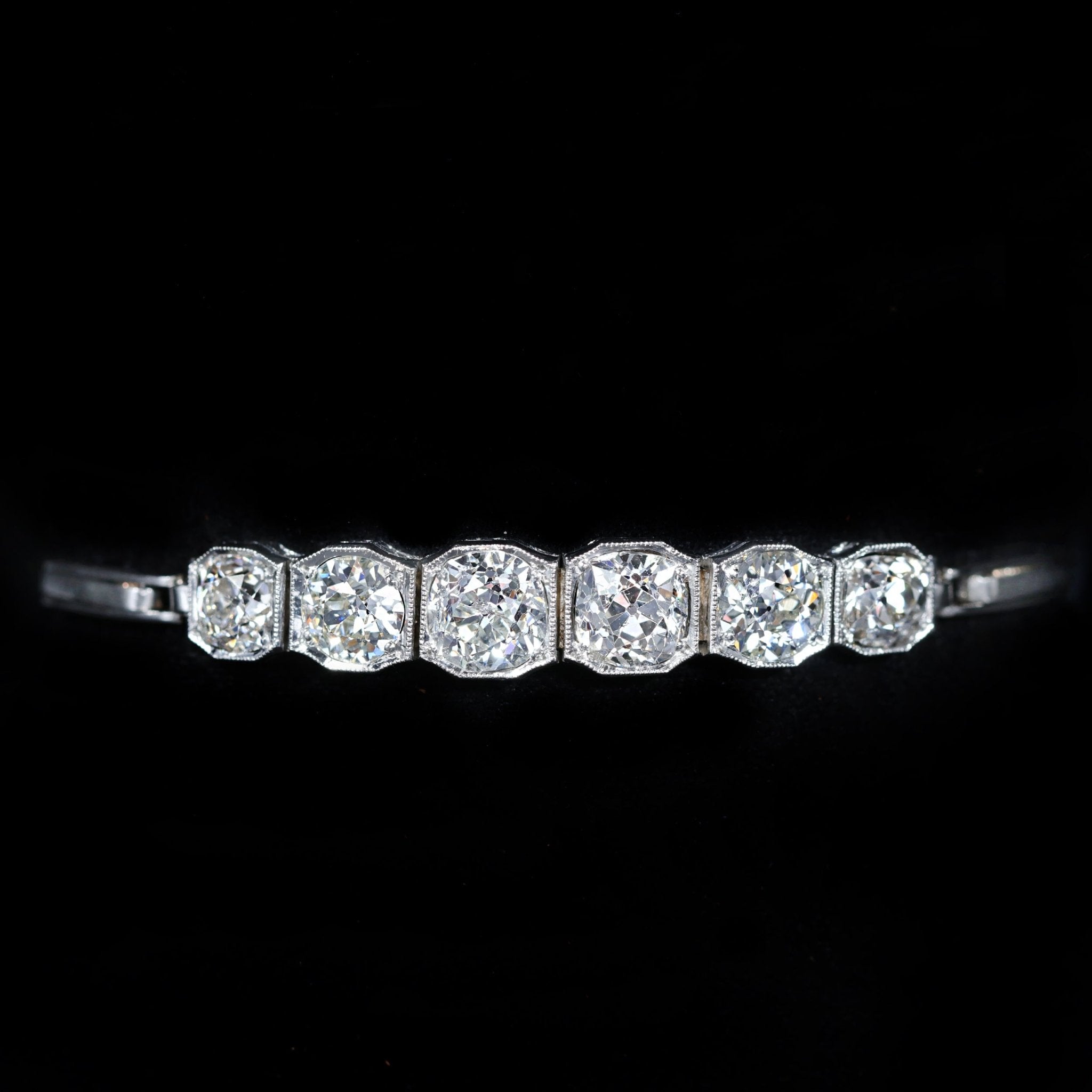Art Deco 18K White Gold 5.50 CTW Old European Cut Diamond Bracelet - Walton's Jewelry