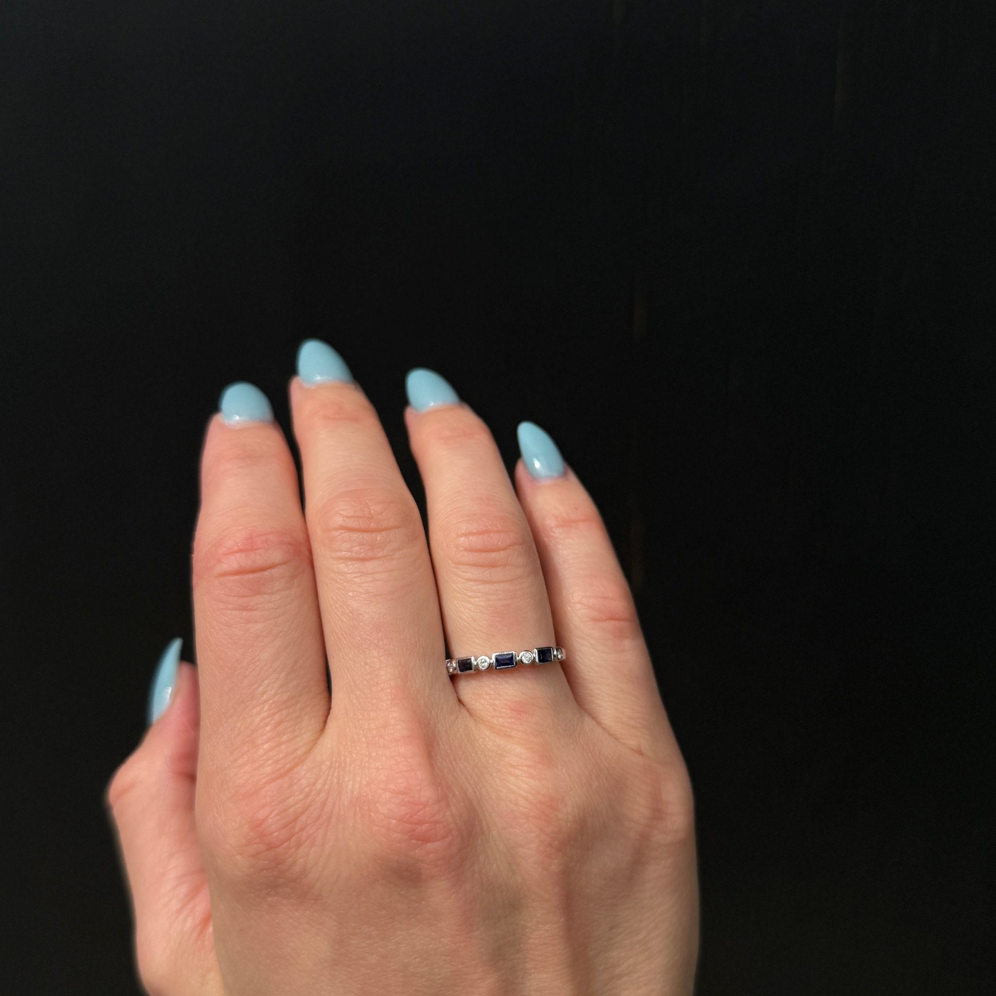 14K White Gold Baguette Sapphire and Diamond Band - Walton's Jewelry