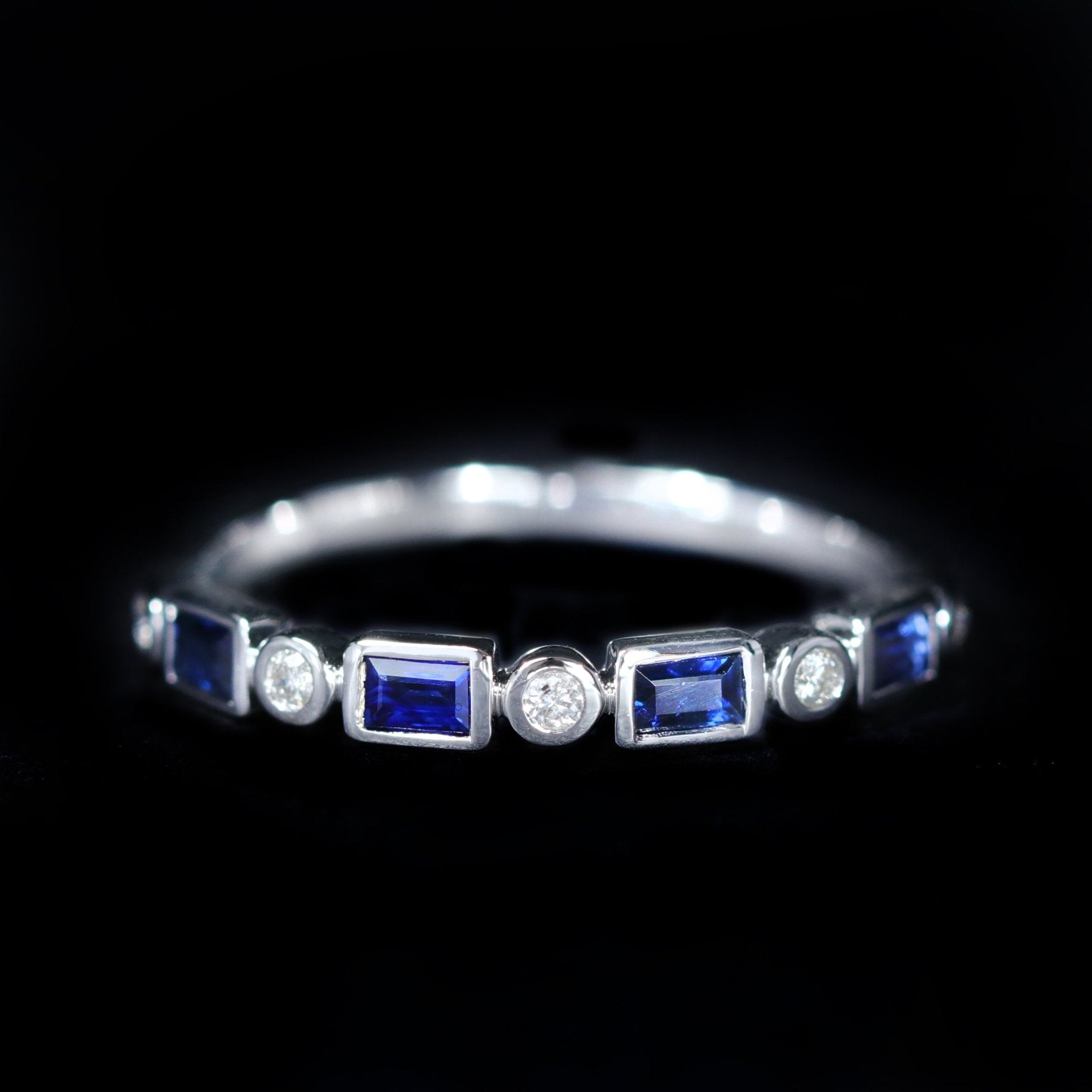 14K White Gold Baguette Sapphire and Diamond Band - Walton's Jewelry