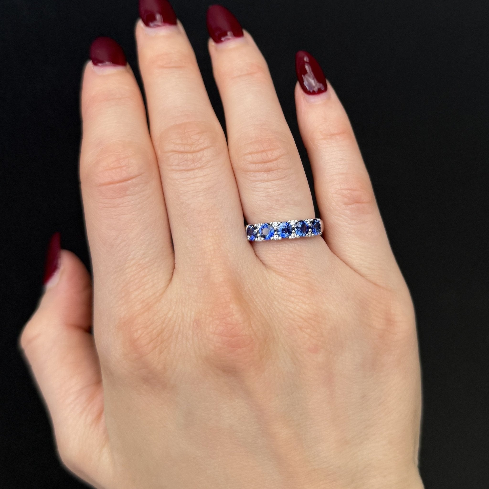 14K White Gold 1.52 CTW Sapphire and Diamond Band - Walton's Jewelry