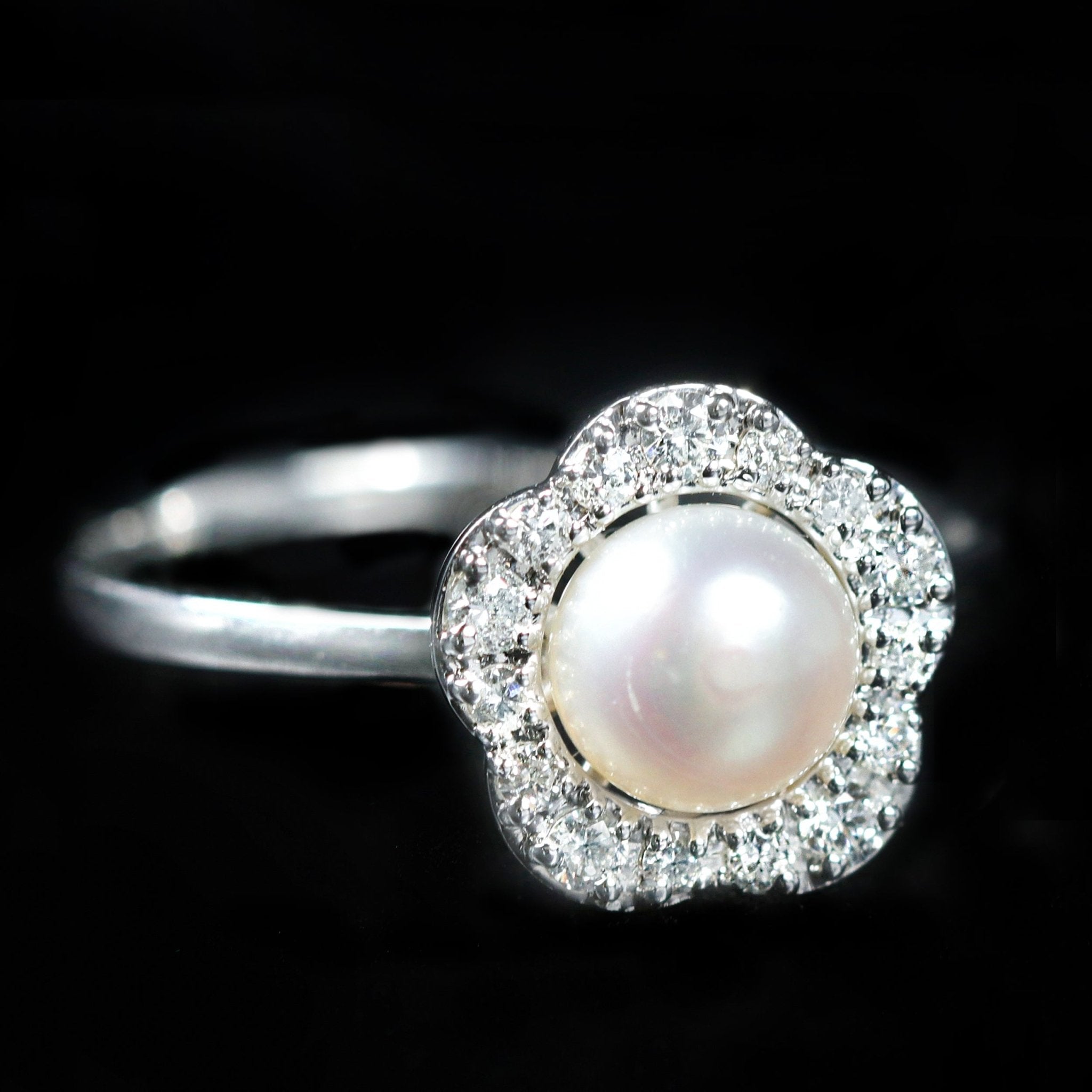 14K White Gold Pearl and Diamond Ring - Walton's Jewelry