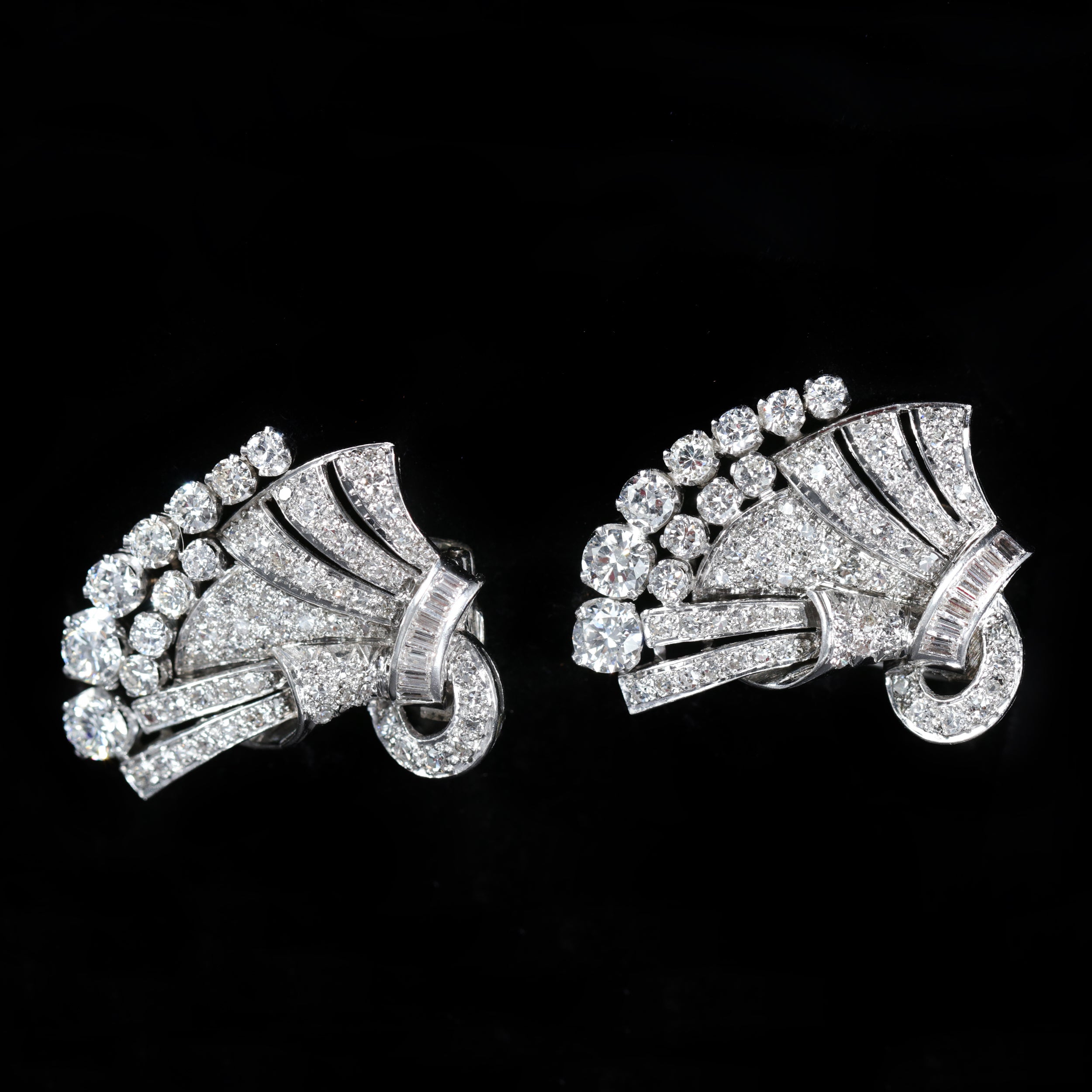 Art Deco Platinum and Diamond Lapel Clips/Brooch