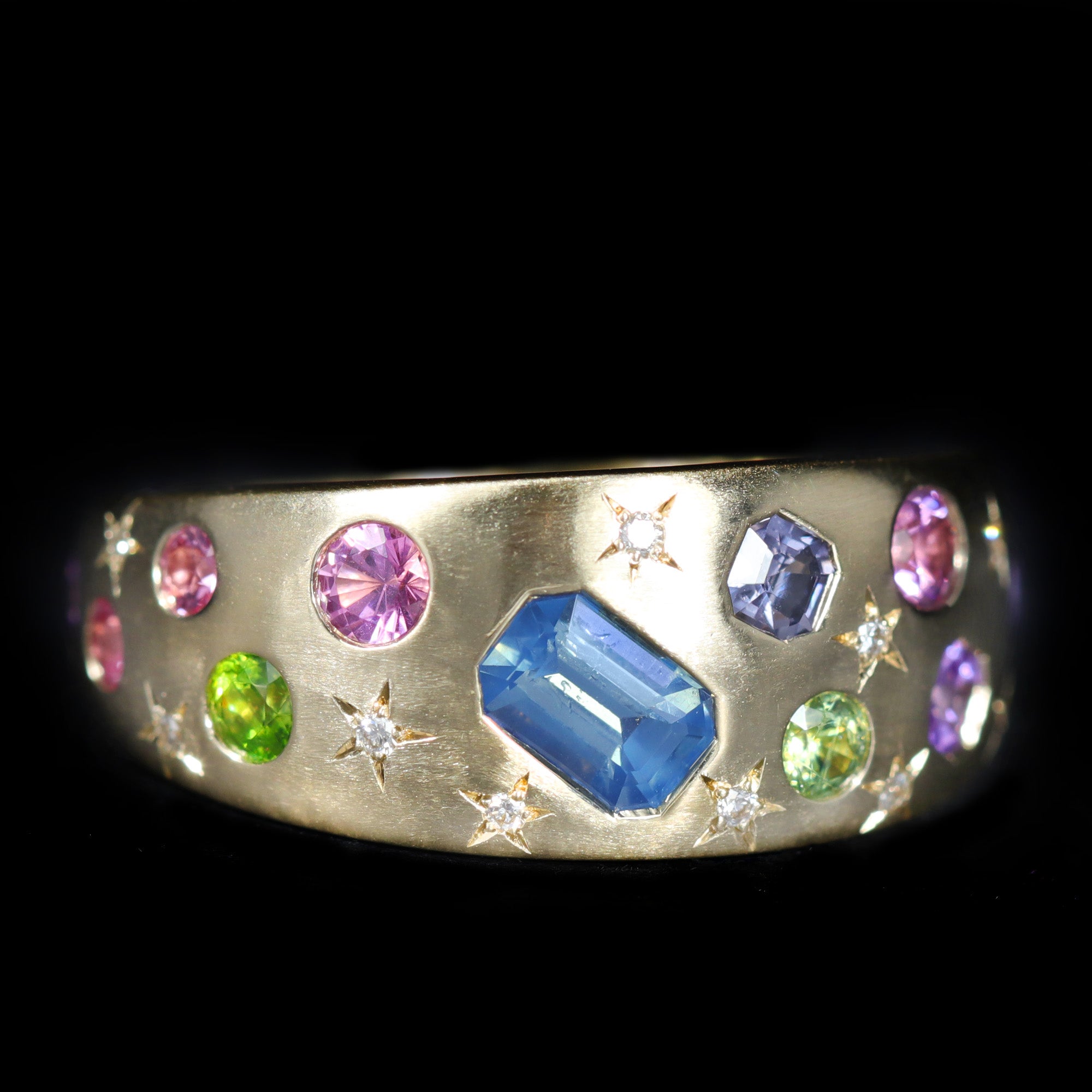 14K Yellow Gold Multi-Colored Gemstone and Diamond Ring