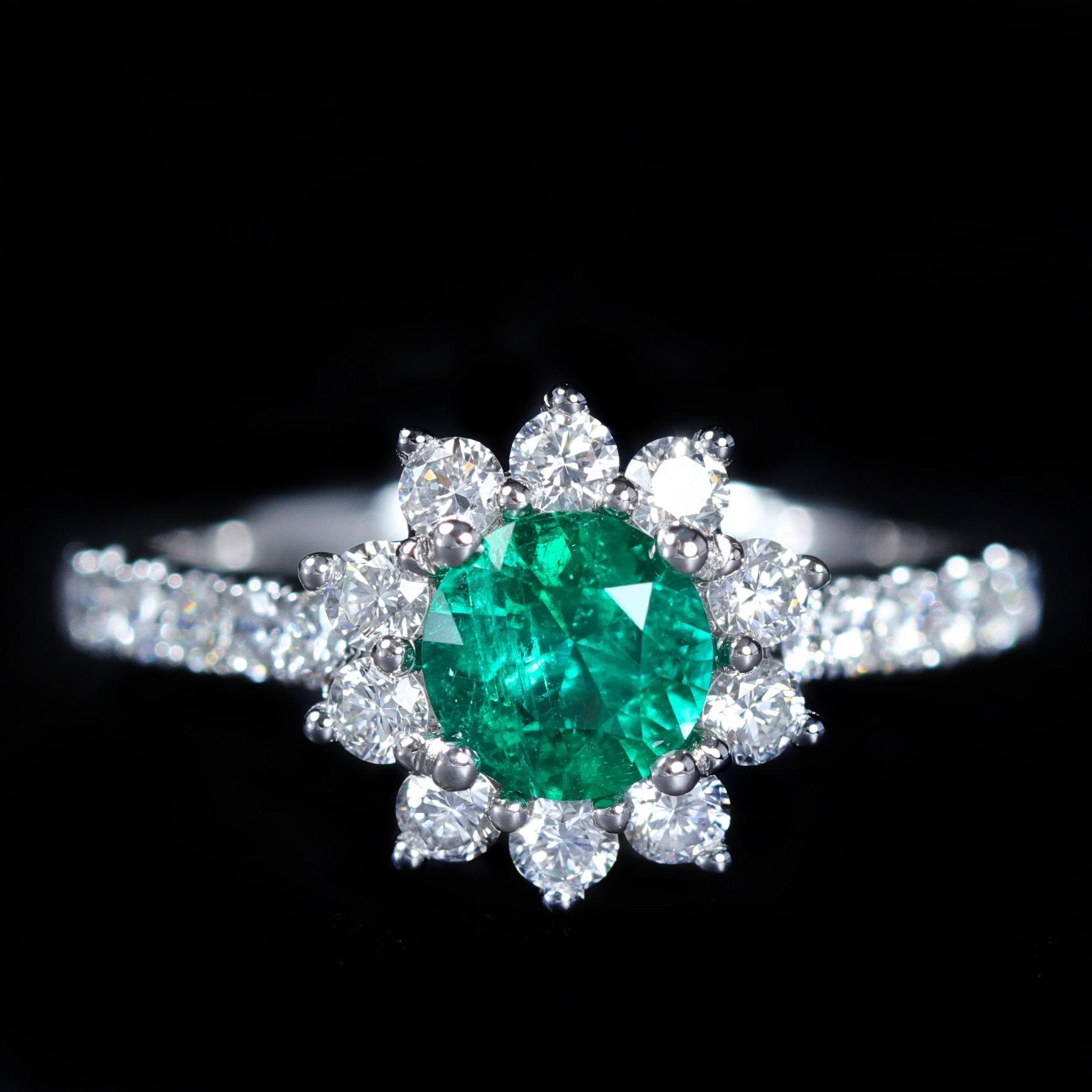 14K White Gold 0.63 Carat Emerald and Diamond Ring - Walton's Jewelry