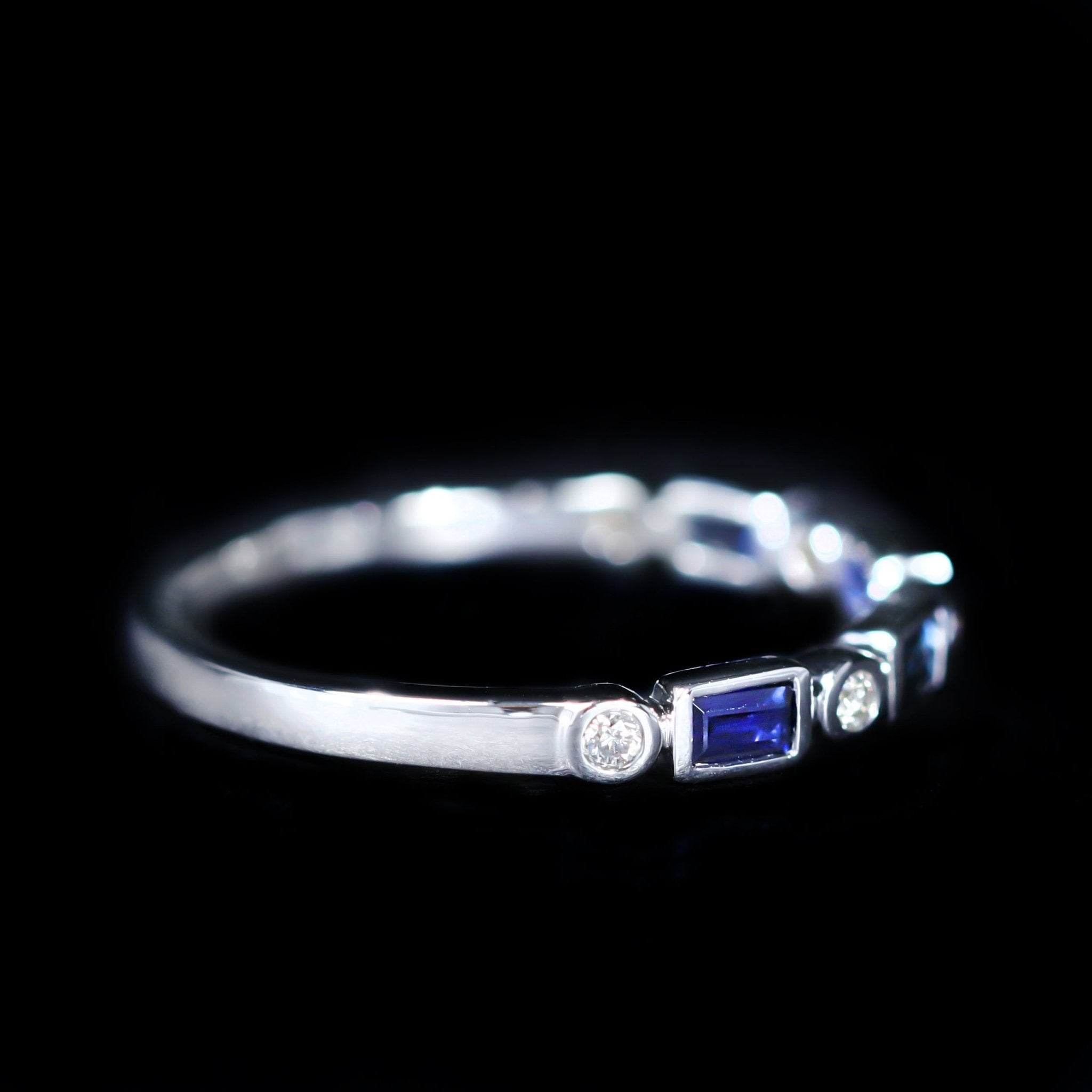 14K White Gold Baguette Sapphire and Diamond Band - Walton's Jewelry