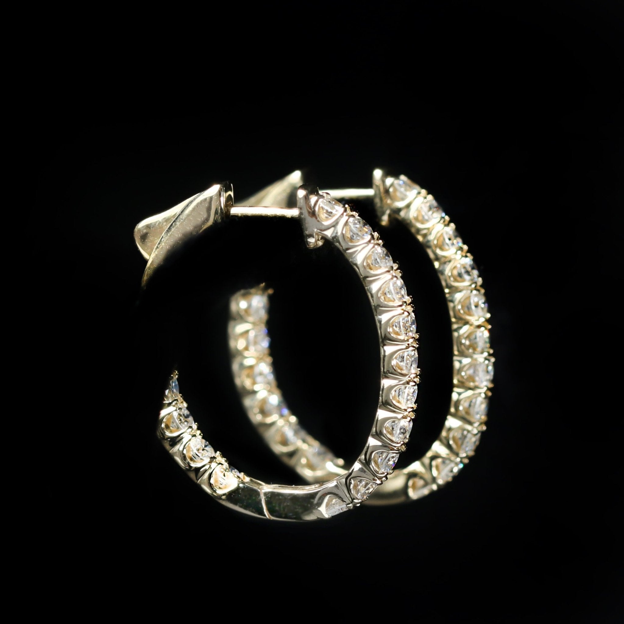 14K Yellow Gold 1.80 CTW Diamond Hoop Earrings - Walton's Jewelry