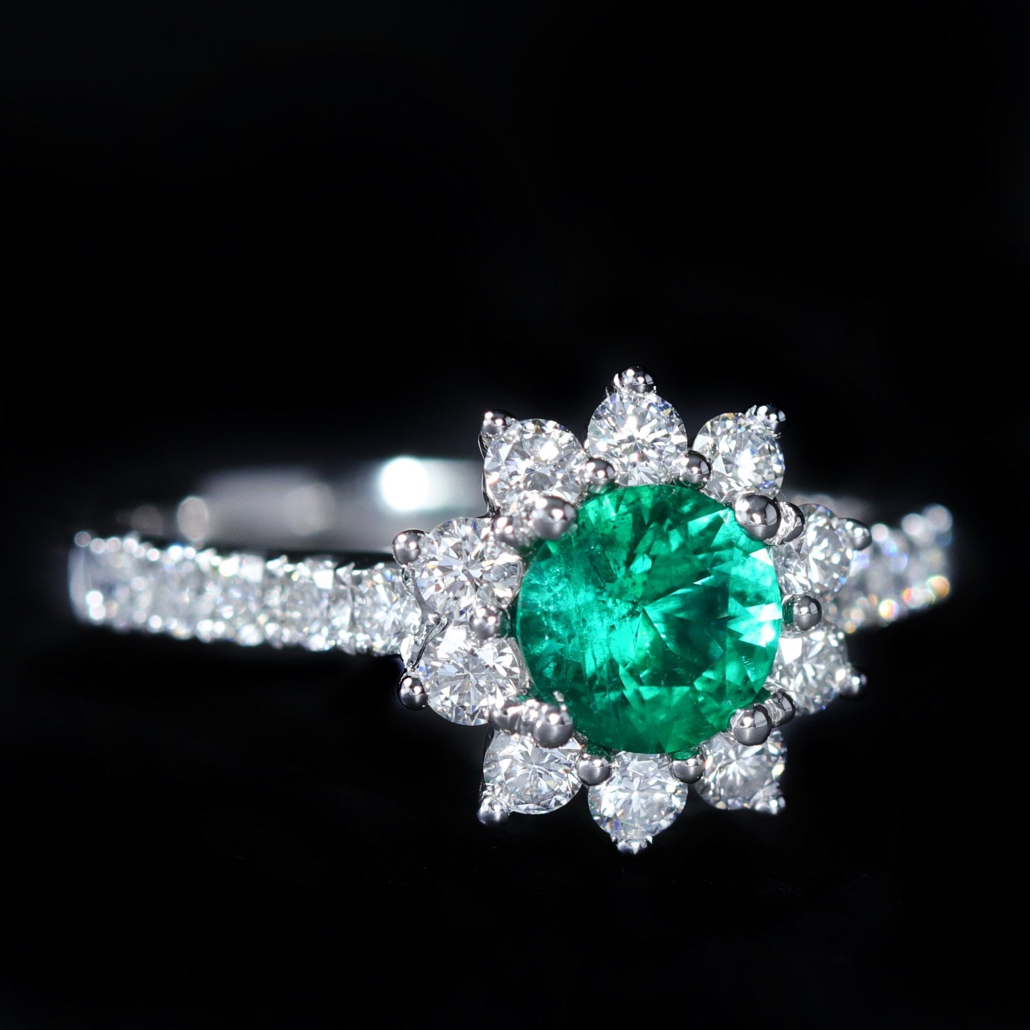 14K White Gold 0.63 Carat Emerald and Diamond Ring - Walton's Jewelry