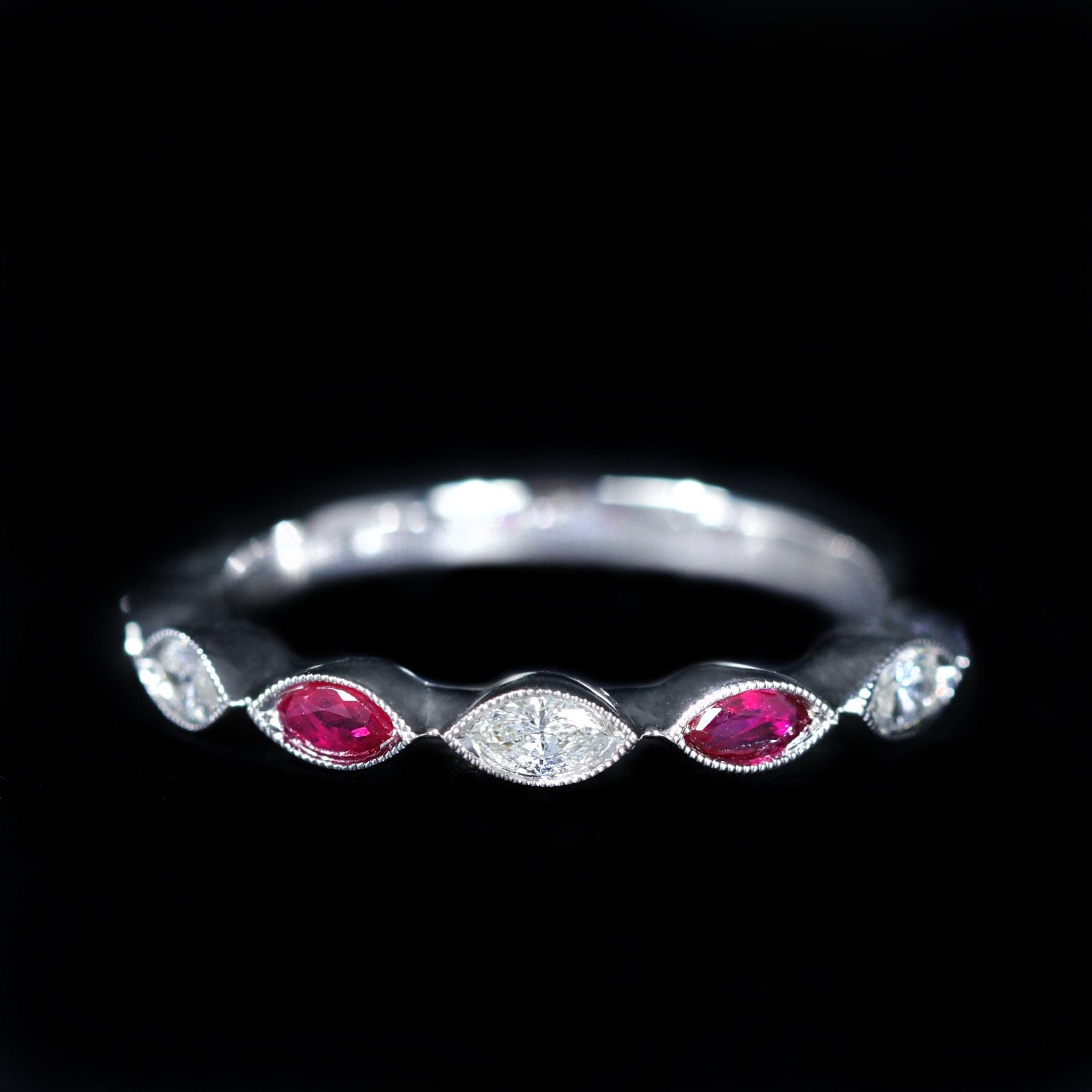 14K White Gold Marquise Cut Ruby and Diamond Band - Walton's Jewelry