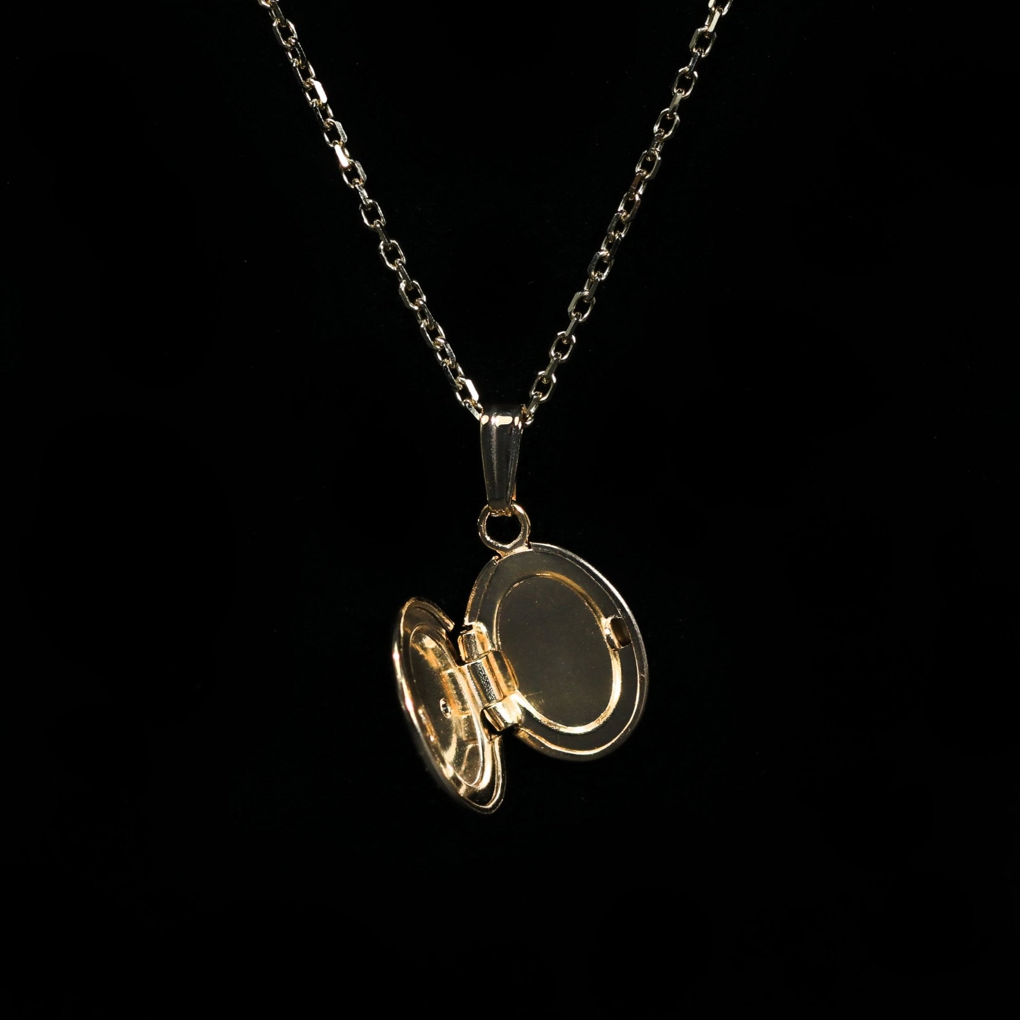 14K Yellow Gold Mini Oval Diamond Locket - Walton's Jewelry