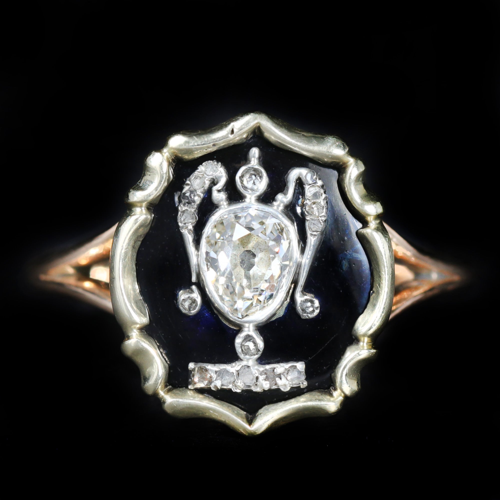 Georgian 0.43 CTW Diamond and Enamel Urn Ring