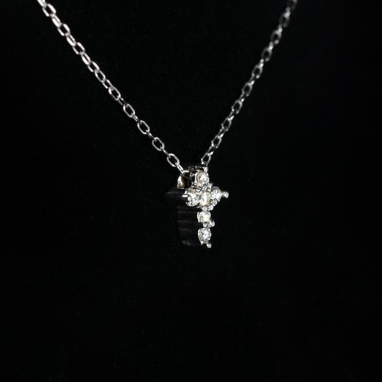 14k White Gold 0.12 CTW Diamond Cross Necklace - Walton's Jewelry